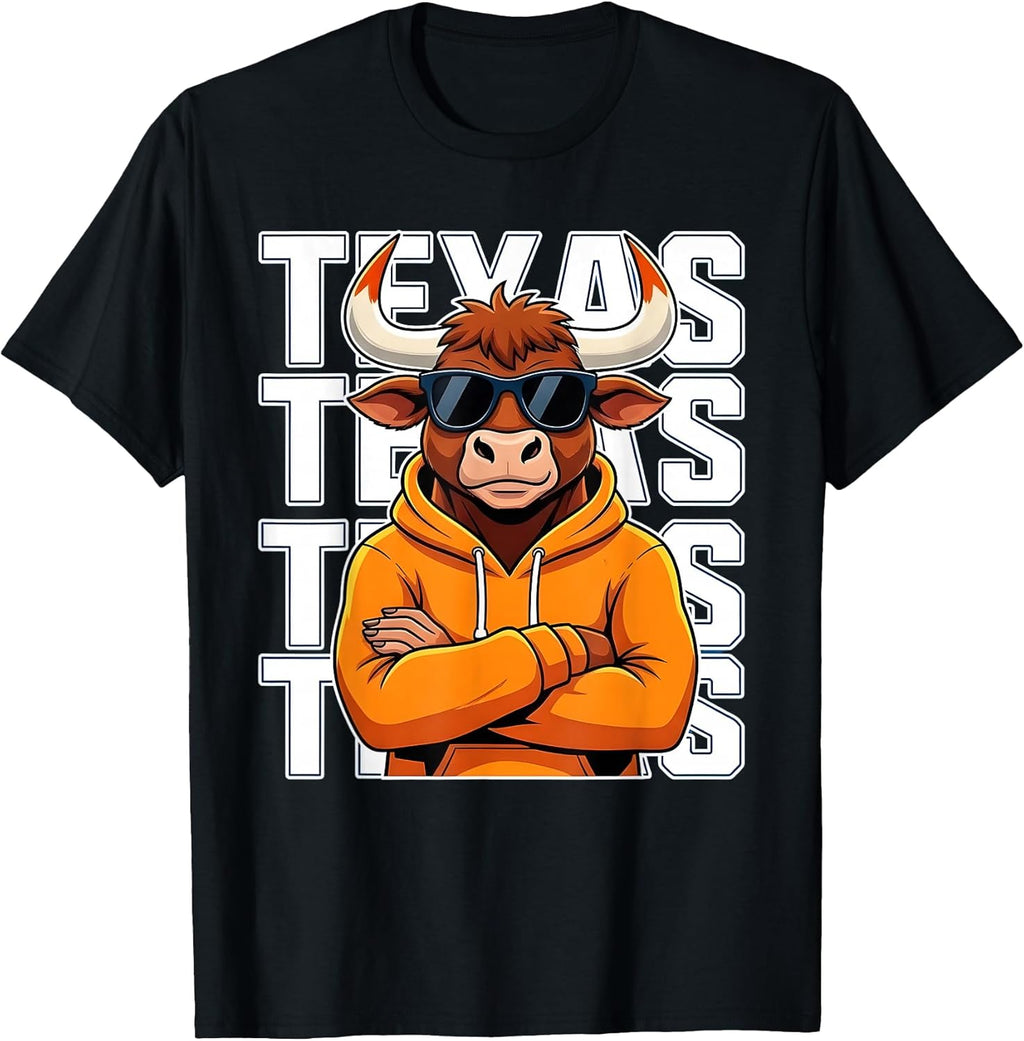 Texas Bull Hoodie Cartoon Graphic for Men Women Kids T-Shirt