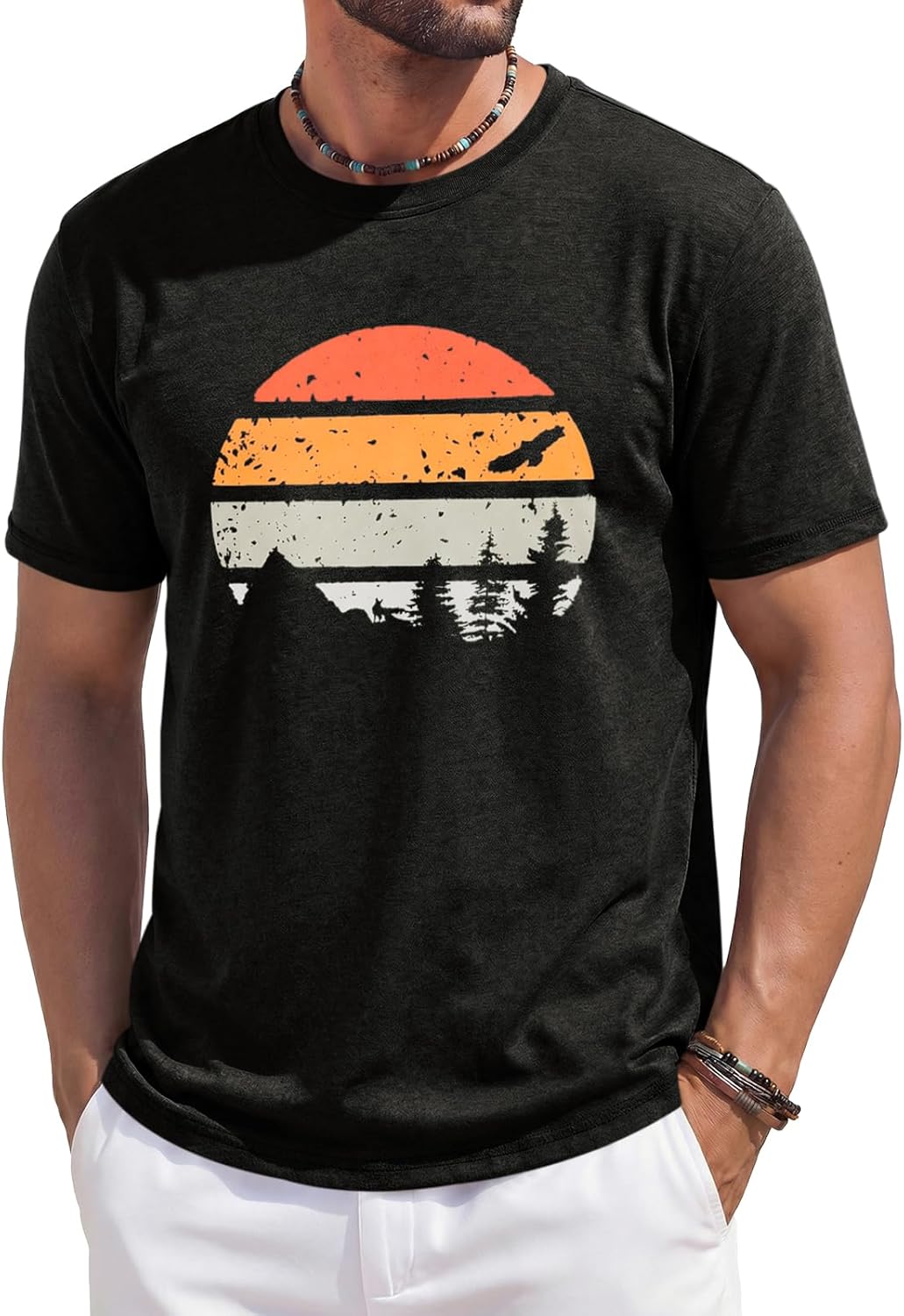 Mens Short Sleeve T-Shirts Casual Graphic Printed Tee Tops Crewneck Summer Beach Hawaiian Vintage Shirt