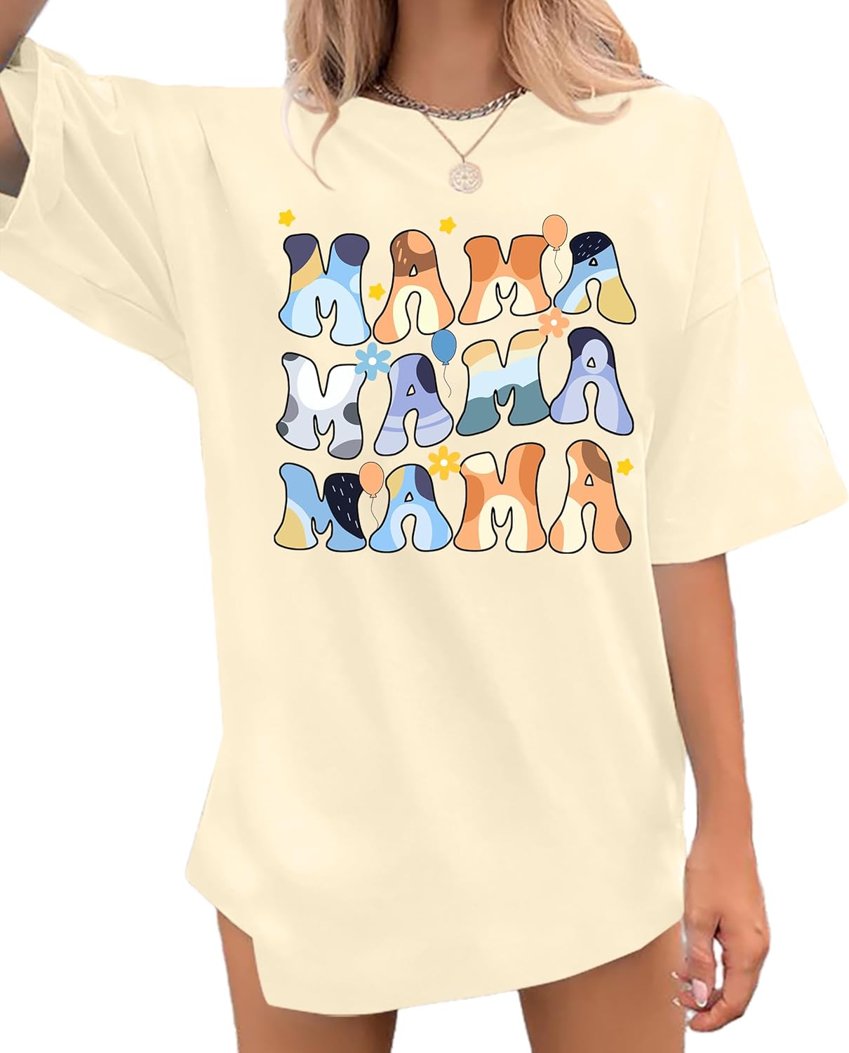 Oversized Mama Shirt Woman Mom Letter Print Tshirt Trendy Mama Shirts Graphic Tees Short Sleeve Tops