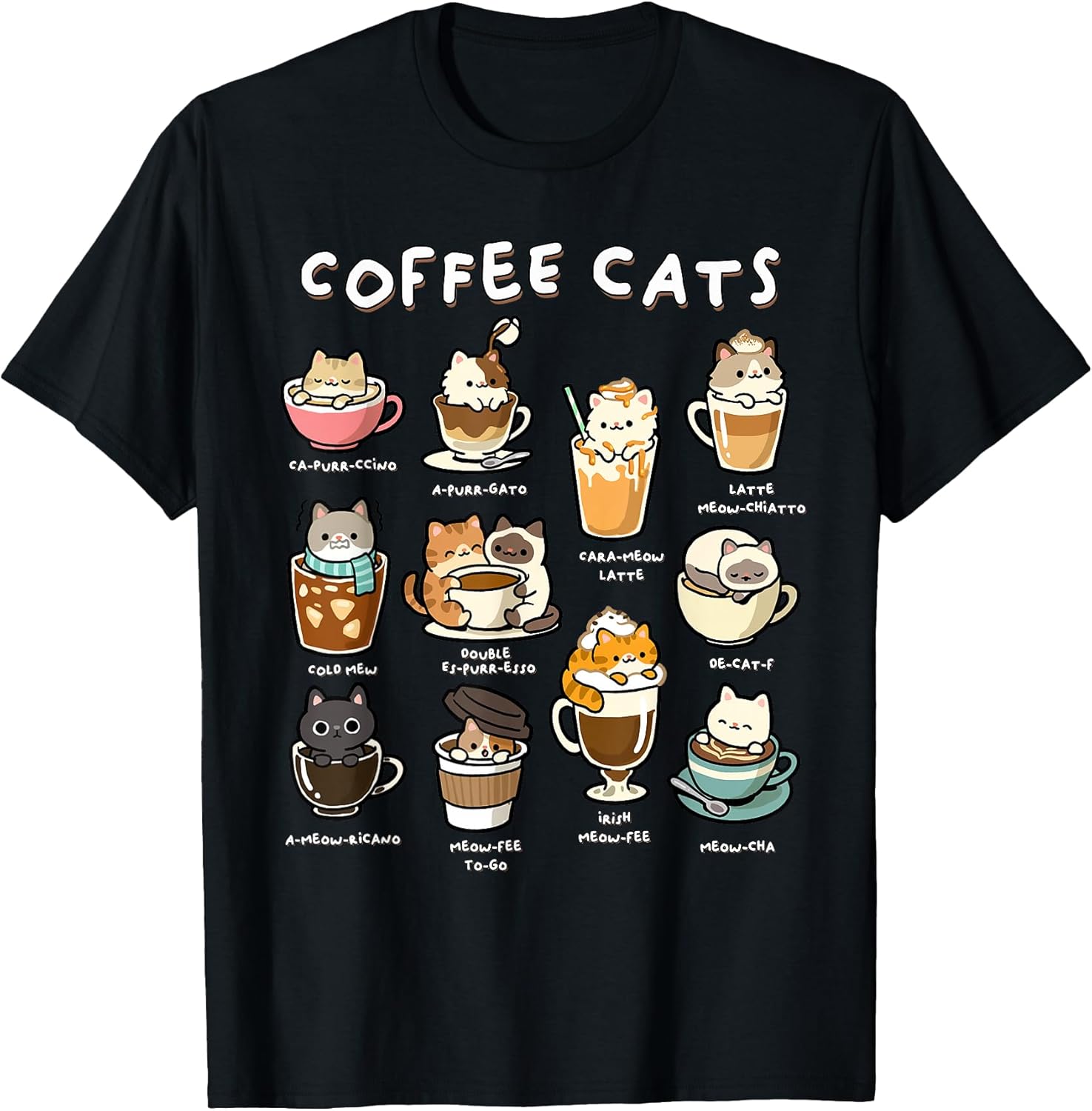 Cute Coffee Cats Kawaii Pun Funny Cat Lover Barista T-Shirt