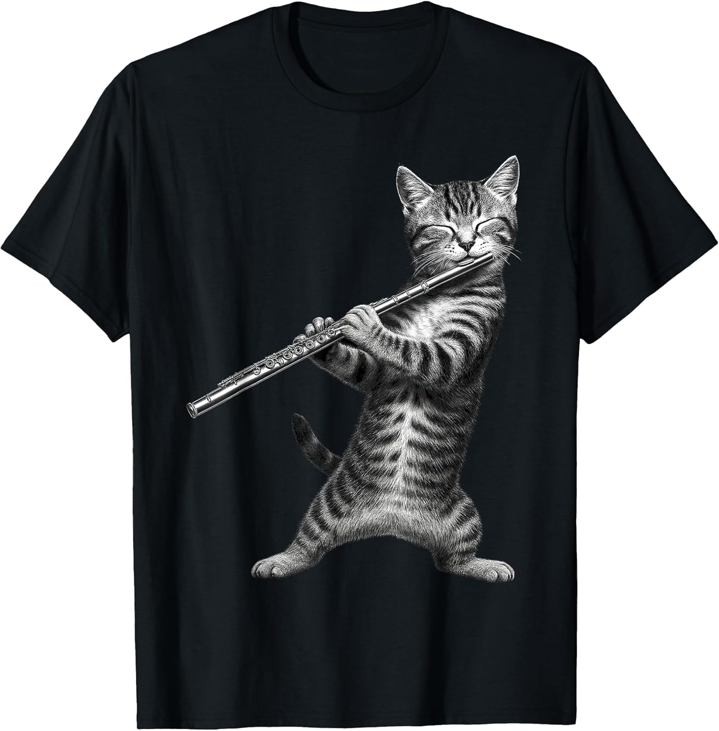 Cat Playing Flute Funny Gifts For Cat Lover Cat Mom Cat Dad T-Shirt