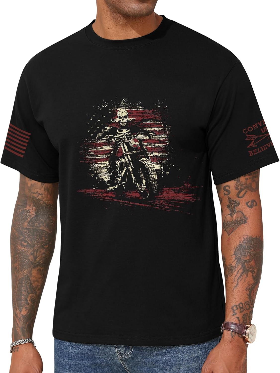 Mens Graphic Tees USA American Flag Skull Patriotic Shirt Vintage Graphic Casual Tee Top for Men