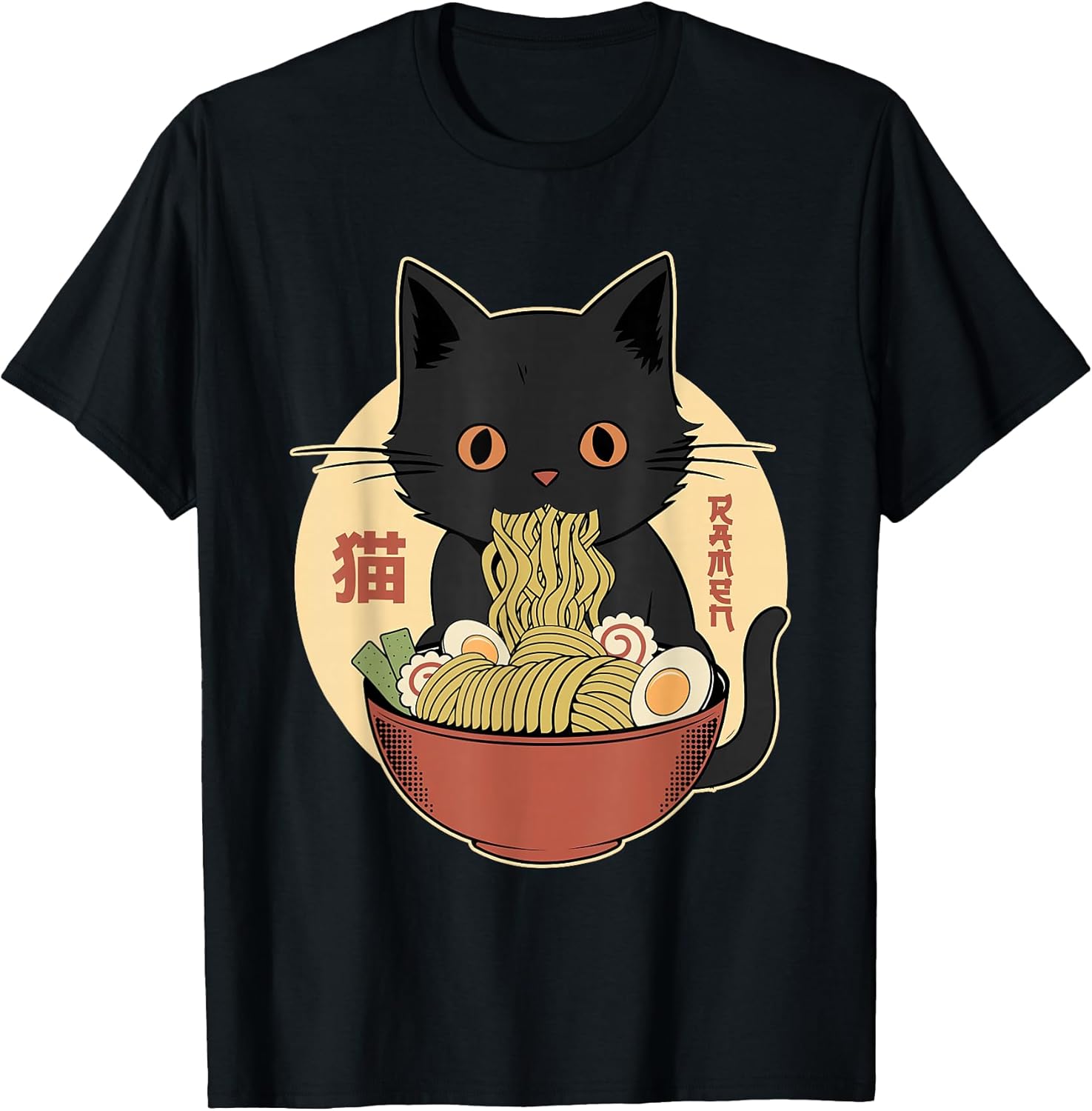 Cat Ramen Funny Graphic Tees Japanese Kawaii Cat Anime T-Shirt