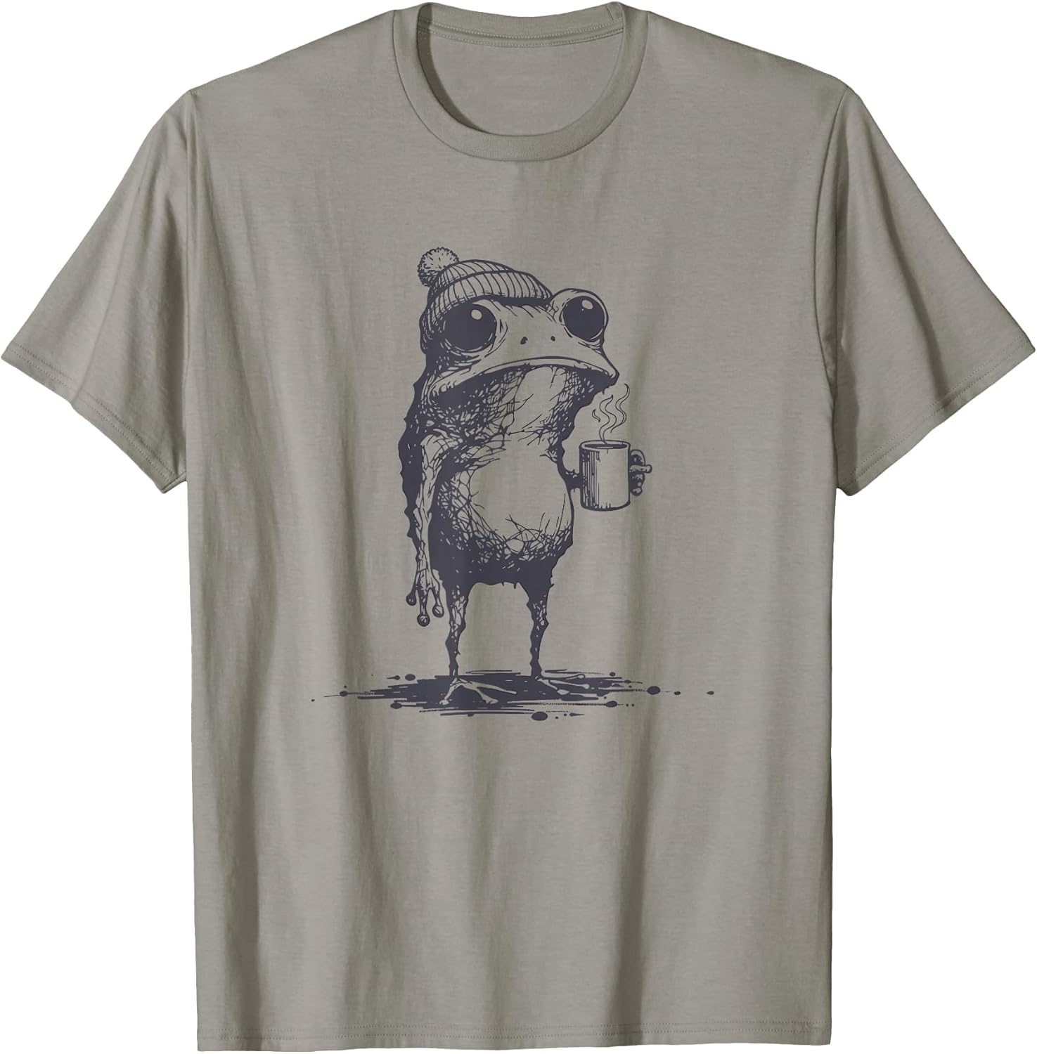 Funny Grumpy Frog Drinking Coffee Toad Design Men Women T-Shirt