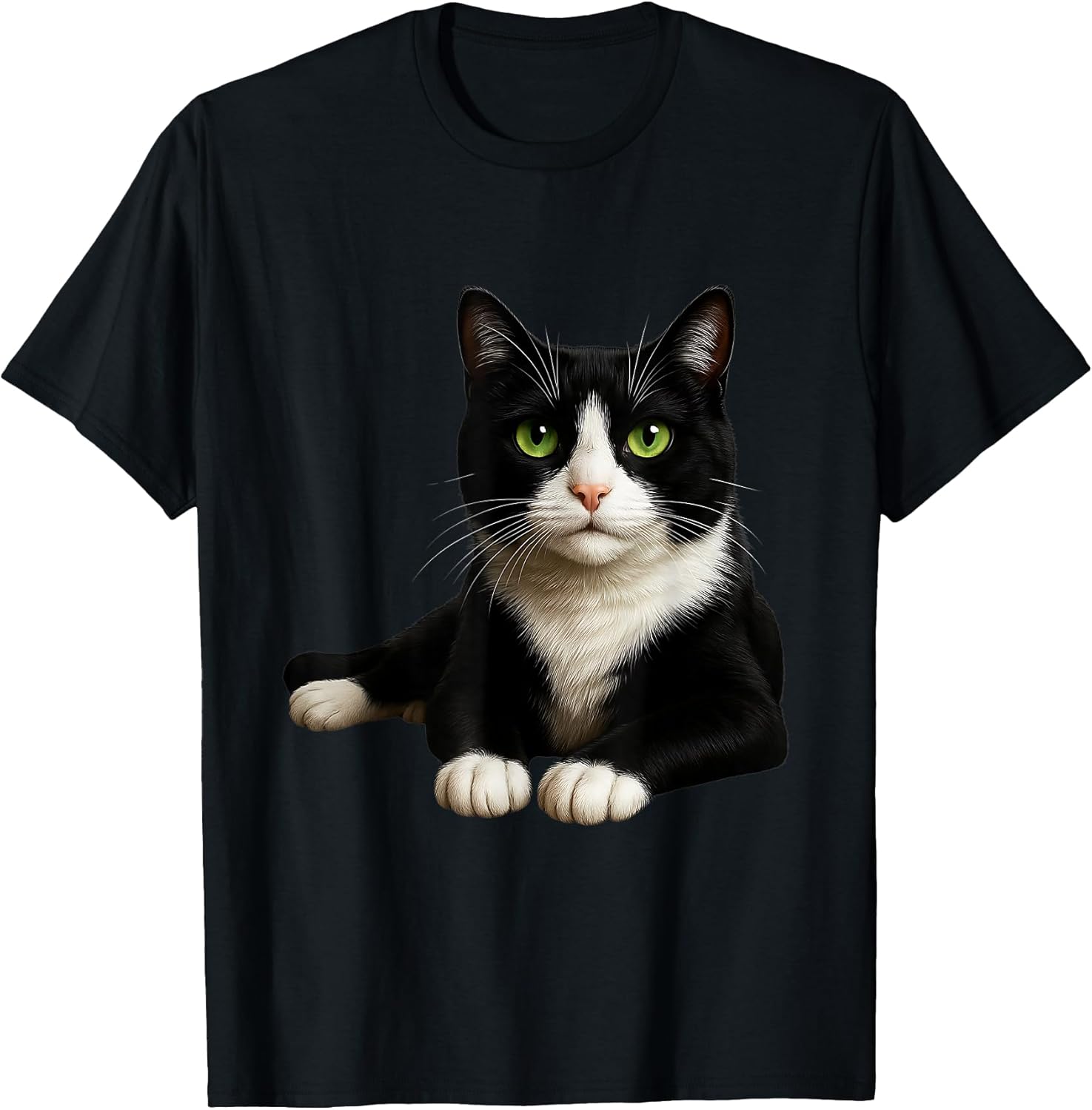 Tuxedo Cat with Green Eyes Artwork T-Shirt