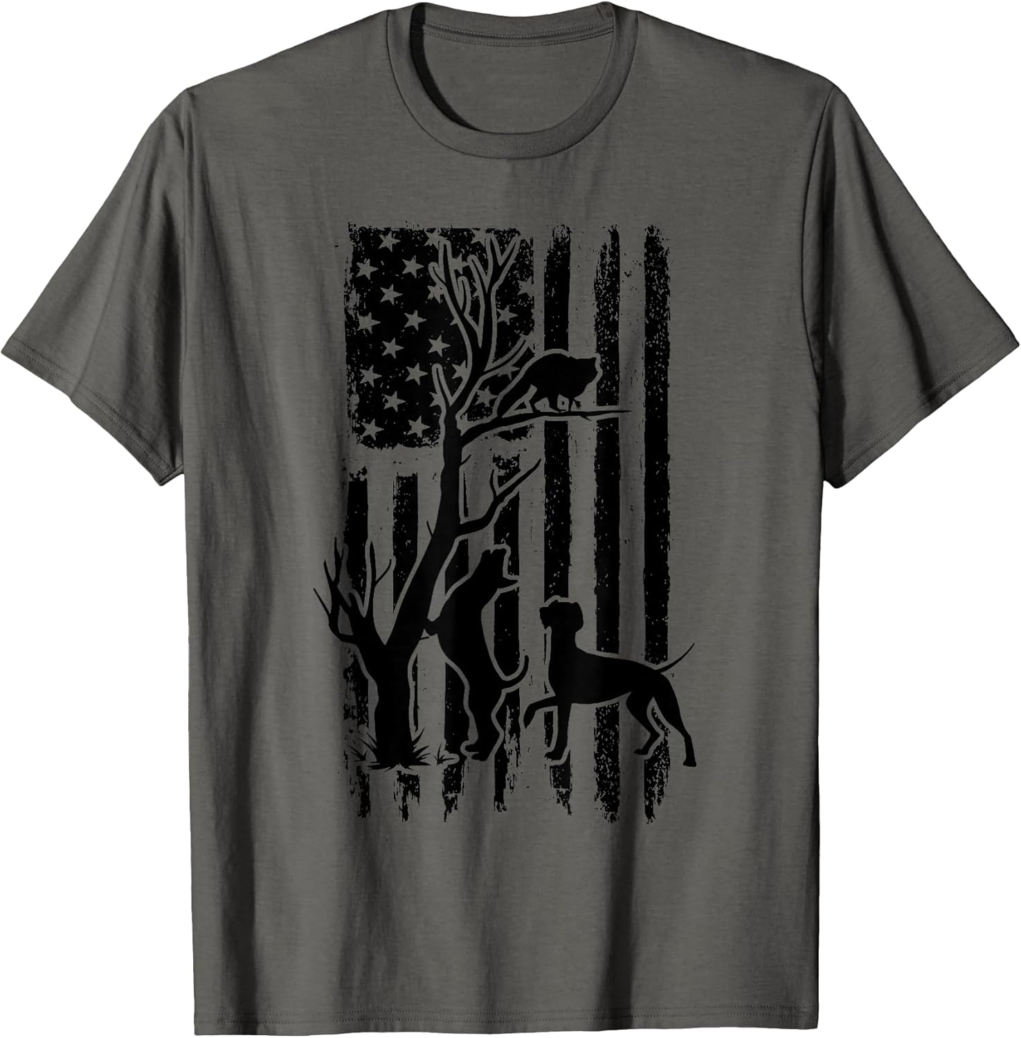 Patriotic Coonhunter USA Flag Hunting Dog Coon Hound T-Shirt, Small, Grey