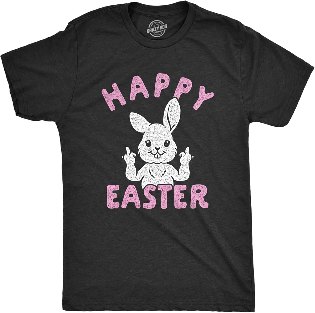 Mens Happy Easter Middle Finger T Shirt Cute Funny Offensive Bunny Hilarious Top
