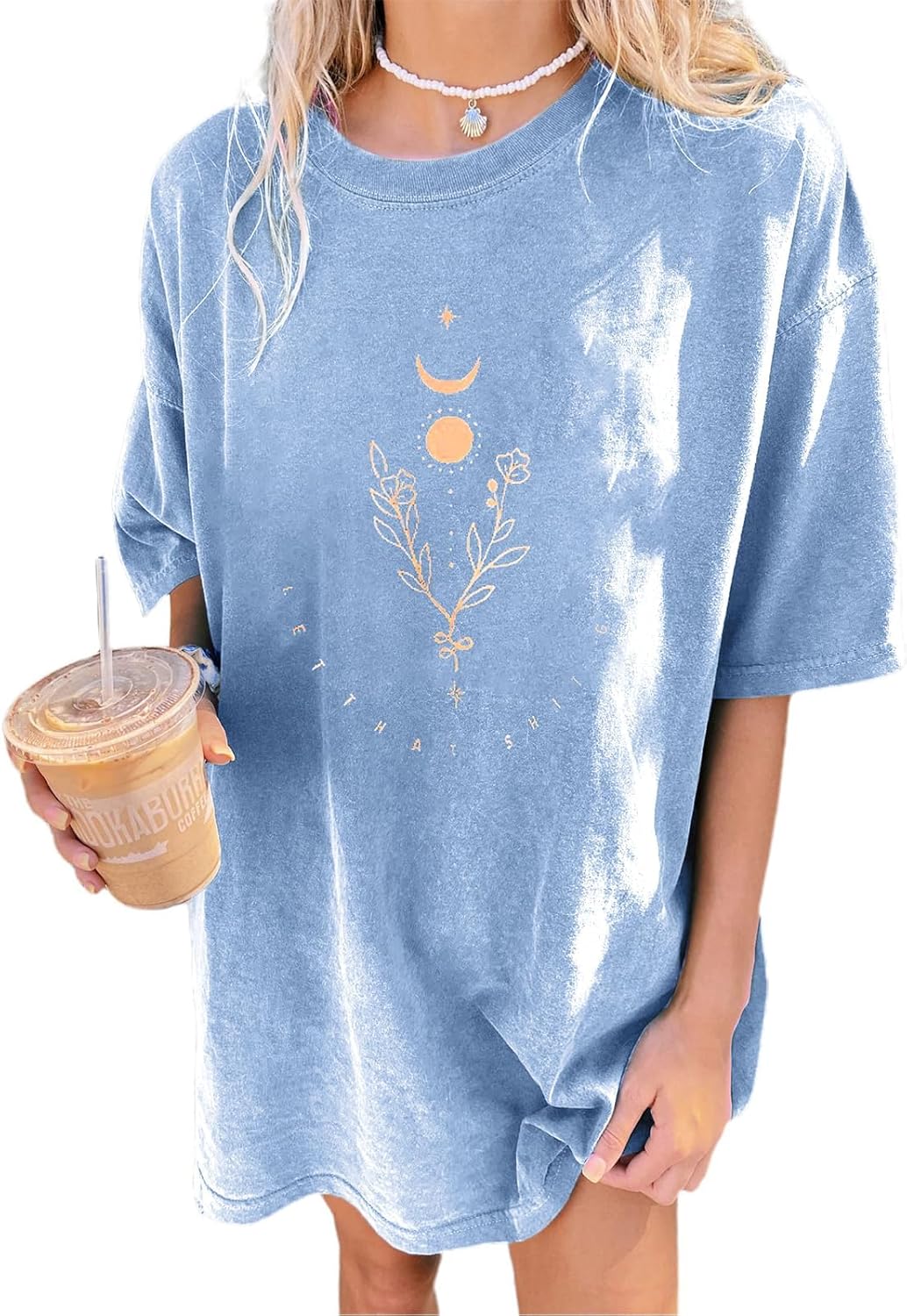 Womens Distressed Oversized Tshirt Acid Wash Short Sleeve Western Graphic Tee