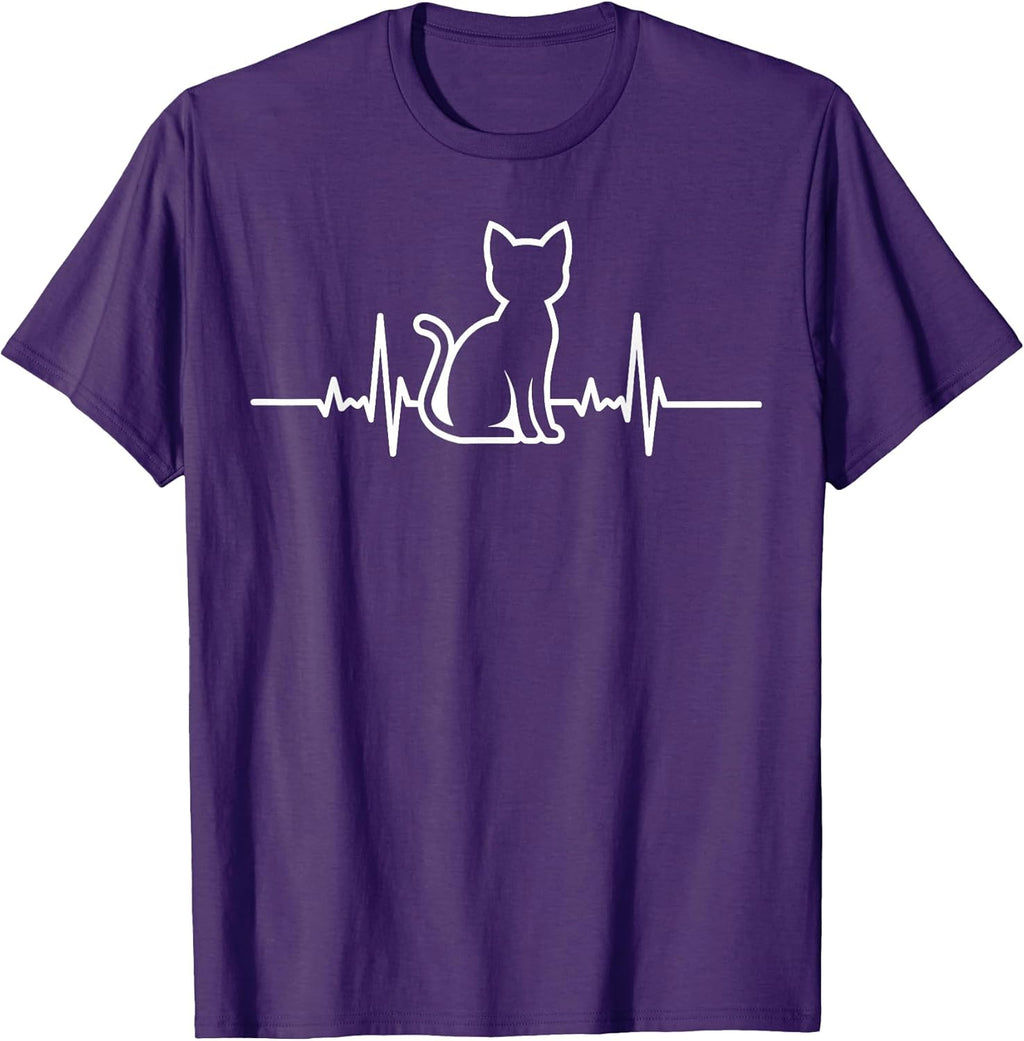 Heartbeat Cat For Women Silhouette Cute Heartbeat Cat Lover T-Shirt