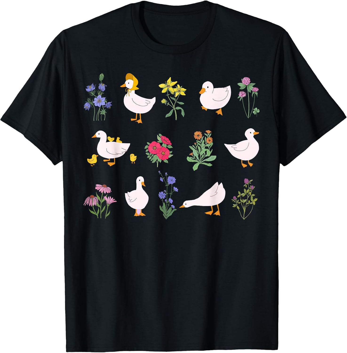 Cottagecore Duck Wildflower Cute Farm Animal Aesthetic T-Shirt