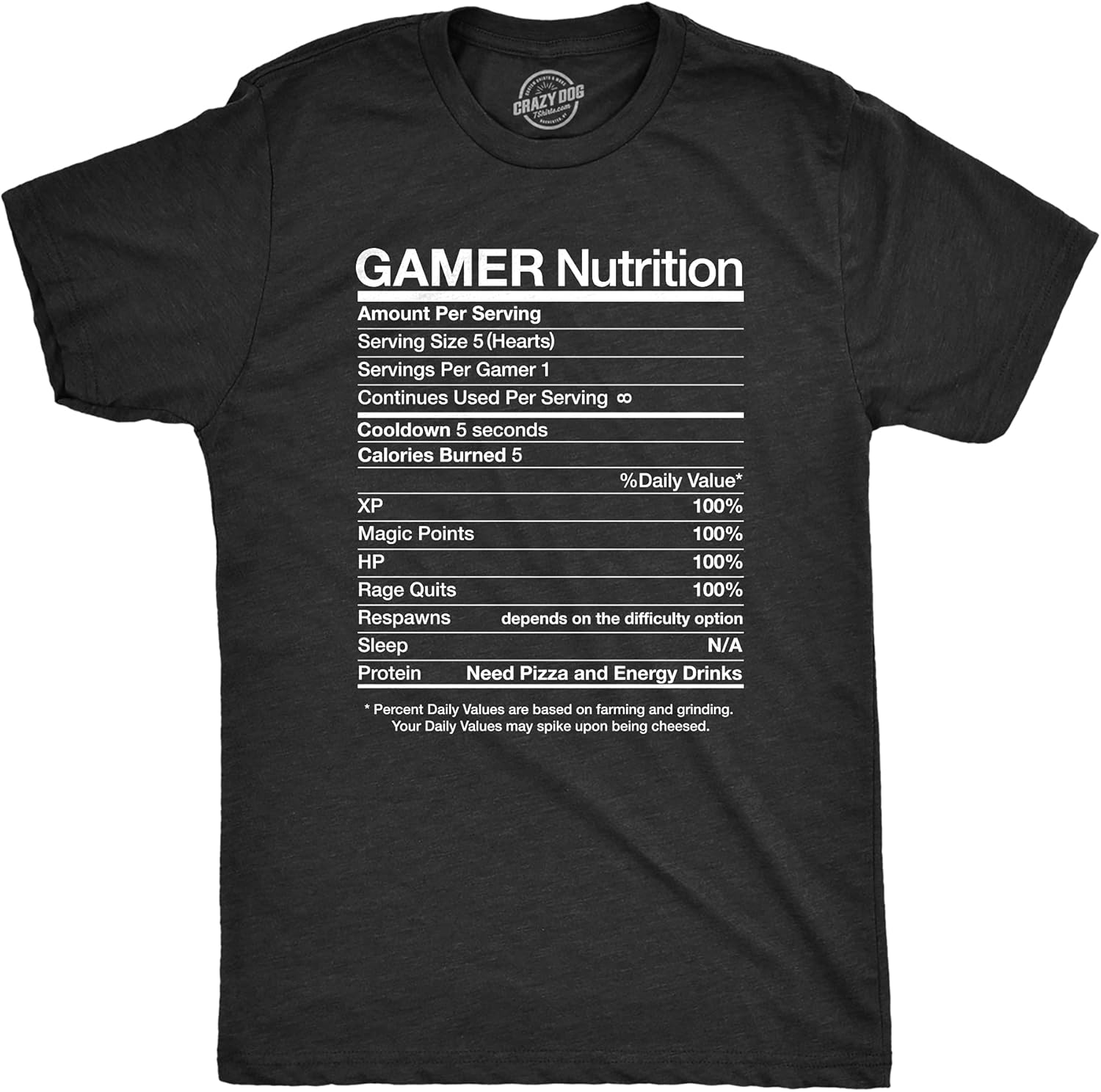 Mens Gamer Nutrition Funny Nerdy Saying Gift for Him Video Gaming T-Shirt