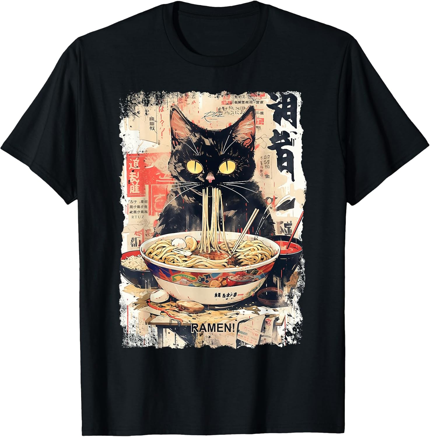 Ramen Noodles Cat Japan Y2K Kawaii Retro Cats Manga Anime T-Shirt