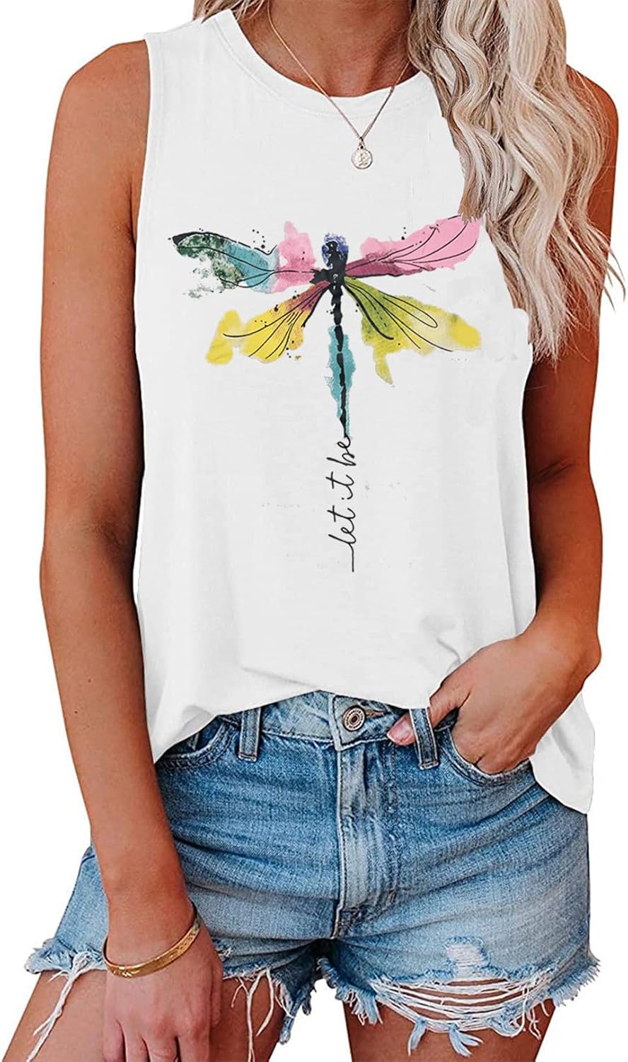 Womens Tank Tops Loose Fit Summer Cute Graphic Sleeveless Shirts Workout Basic Tunic