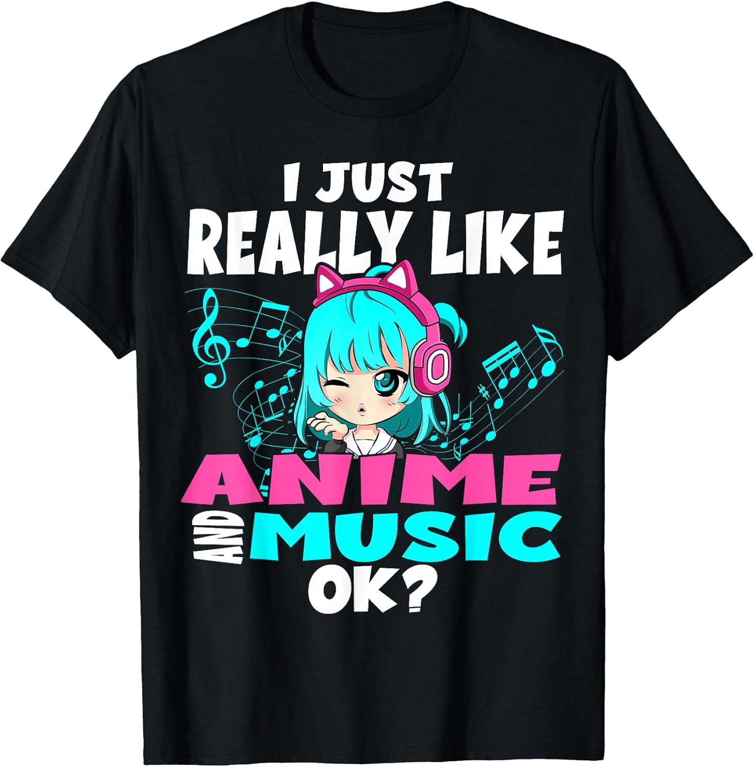 Anime and Music Kawaii Chibi Graphic Teen Anime Girl T-Shirt