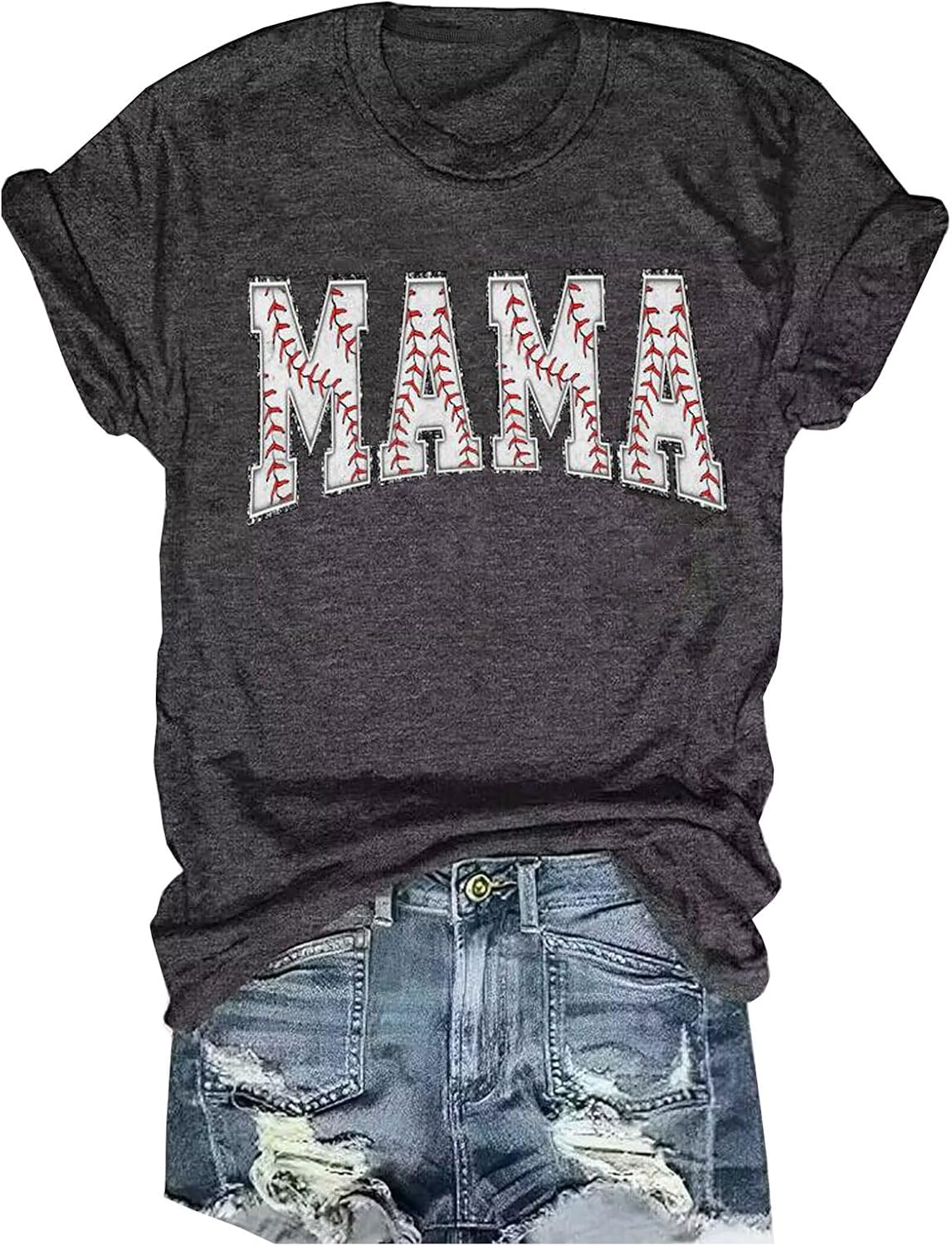 Baseball Mama Shirts Women Game Day Tshirt Funny Letter Print Baseball Mom Shirt Casual Leopard Mama Graphic Tees Tops