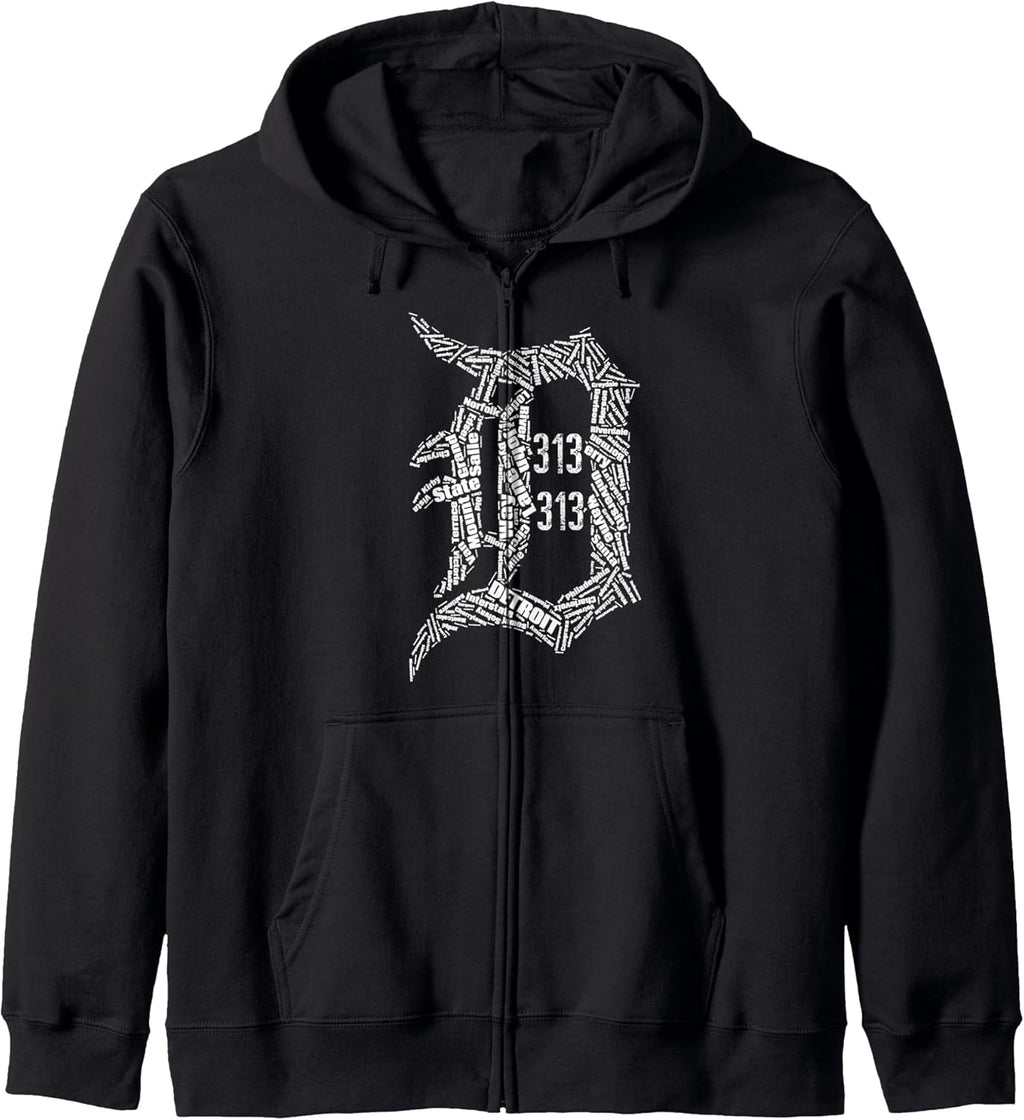 Detroit D with 313 graphic tee Zip Hoodie