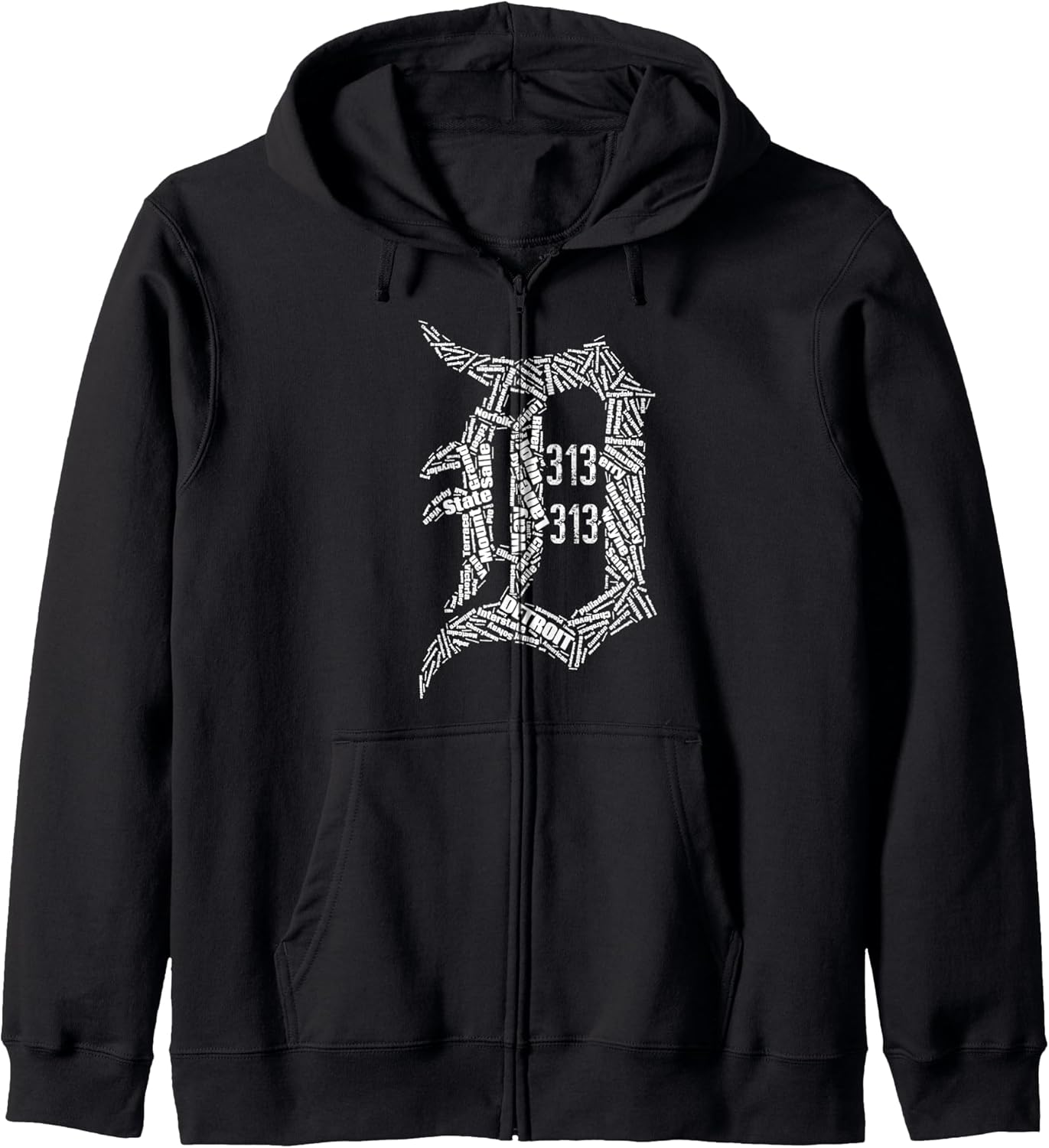 Detroit D with 313 graphic tee Zip Hoodie