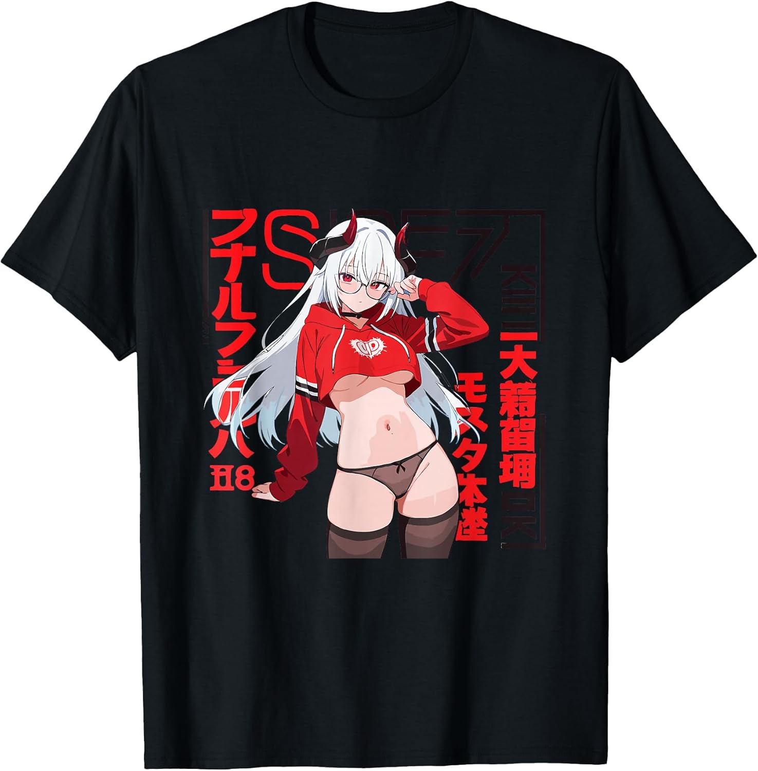 Waifu Sexy Anime Girl Glasses Horns Japanese Style T-Shirt