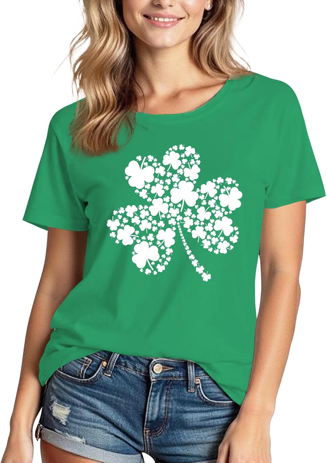 St Patrick's Day Shirts for Women:Lucky Irish Shamrock Crew Neck Short-Sleeve Graphic Higher Quality Printed T-Shirt