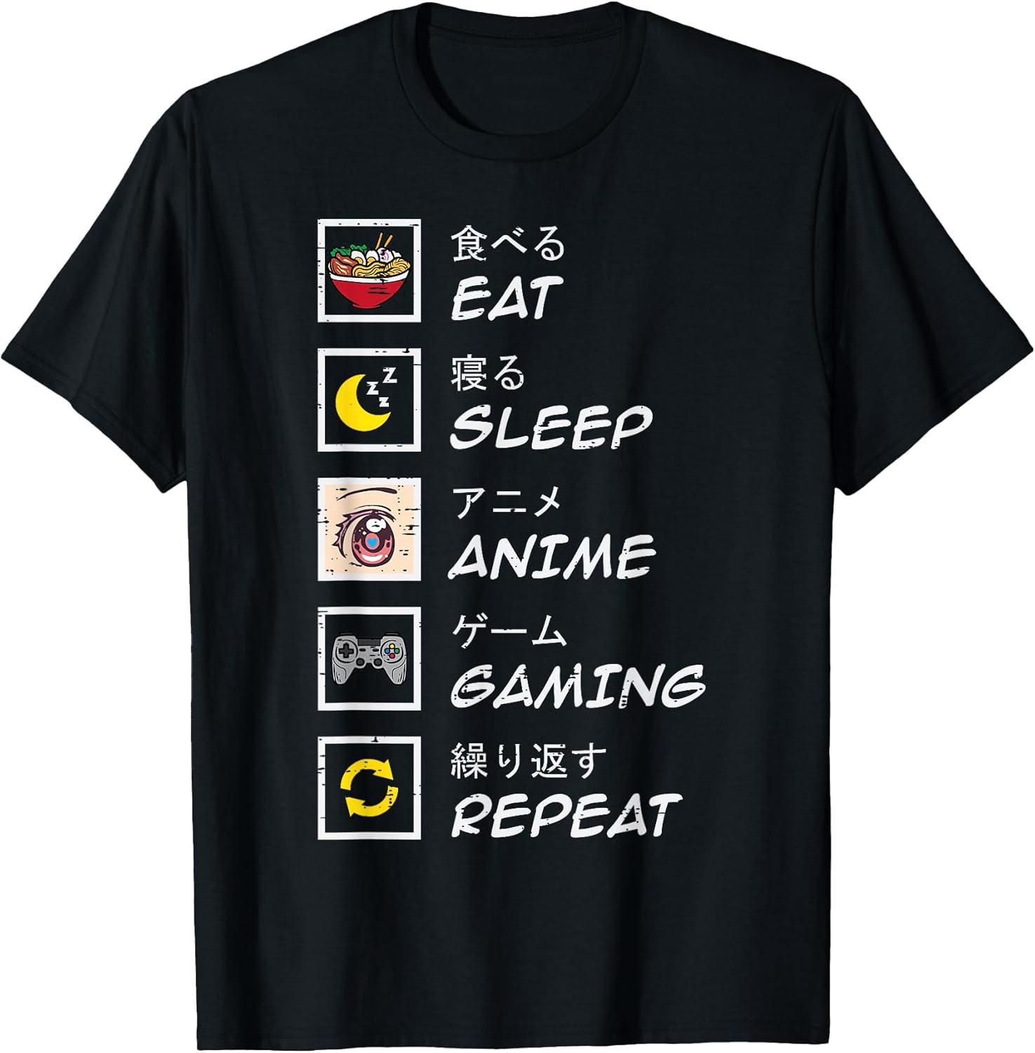 Eat Sleep Anime Gaming Repeat Gamer Teen Boys Girls Kids T-Shirt