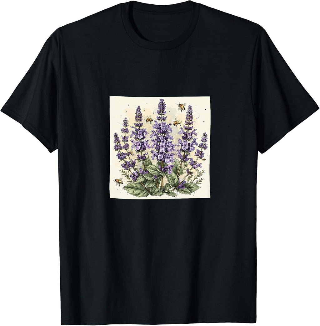 Salvia Flower Blooming With Bees Around Merch