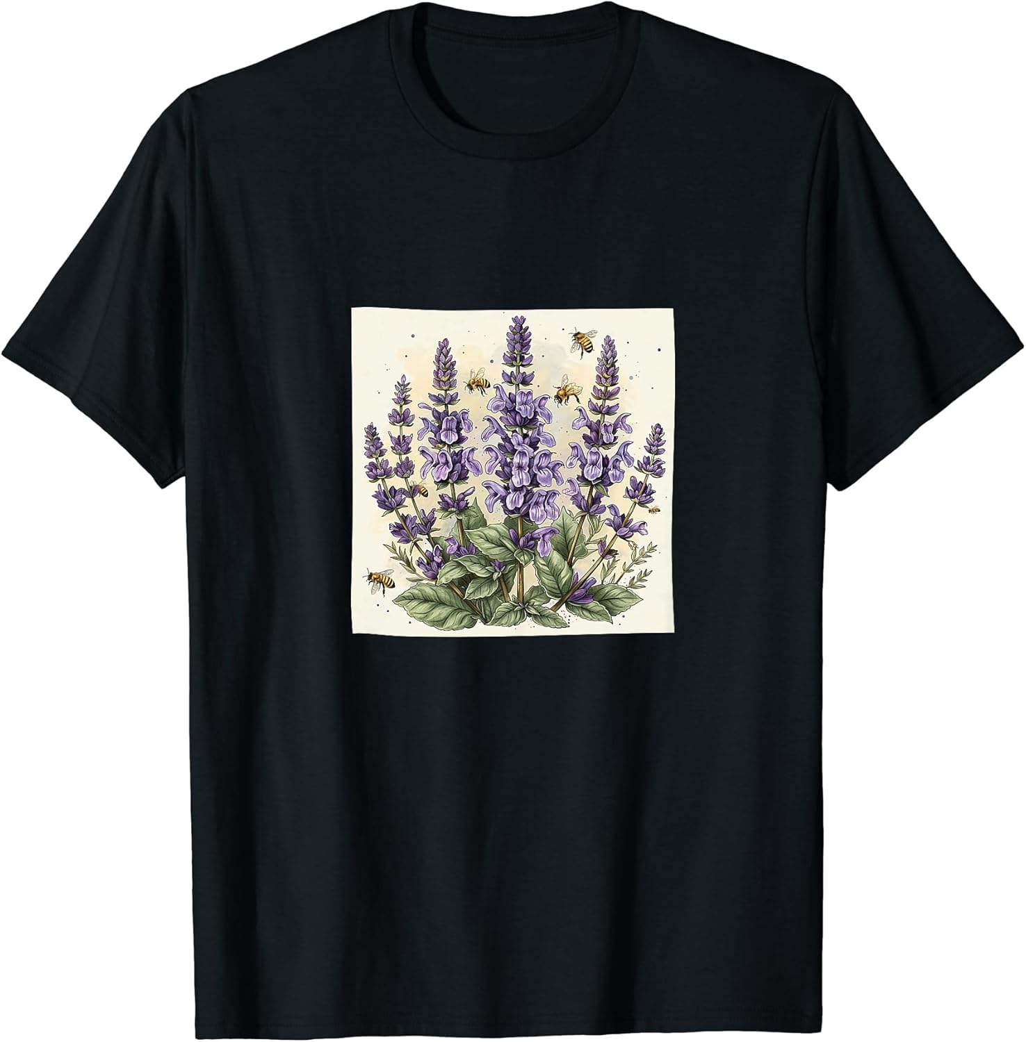 Salvia Flower Blooming With Bees Around Merch