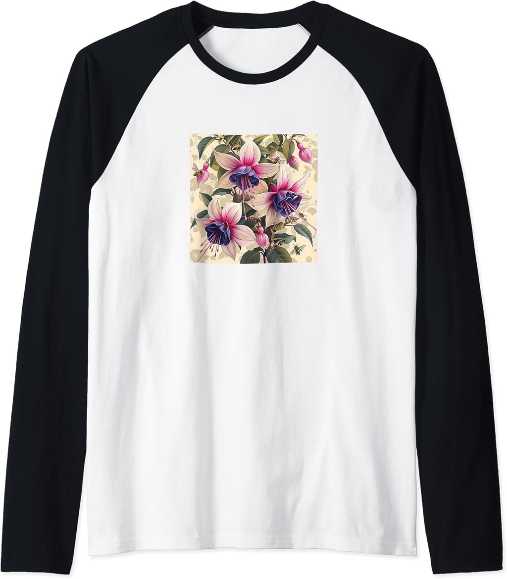 Fuchsia Flower Blooming With Bees Around Merch
