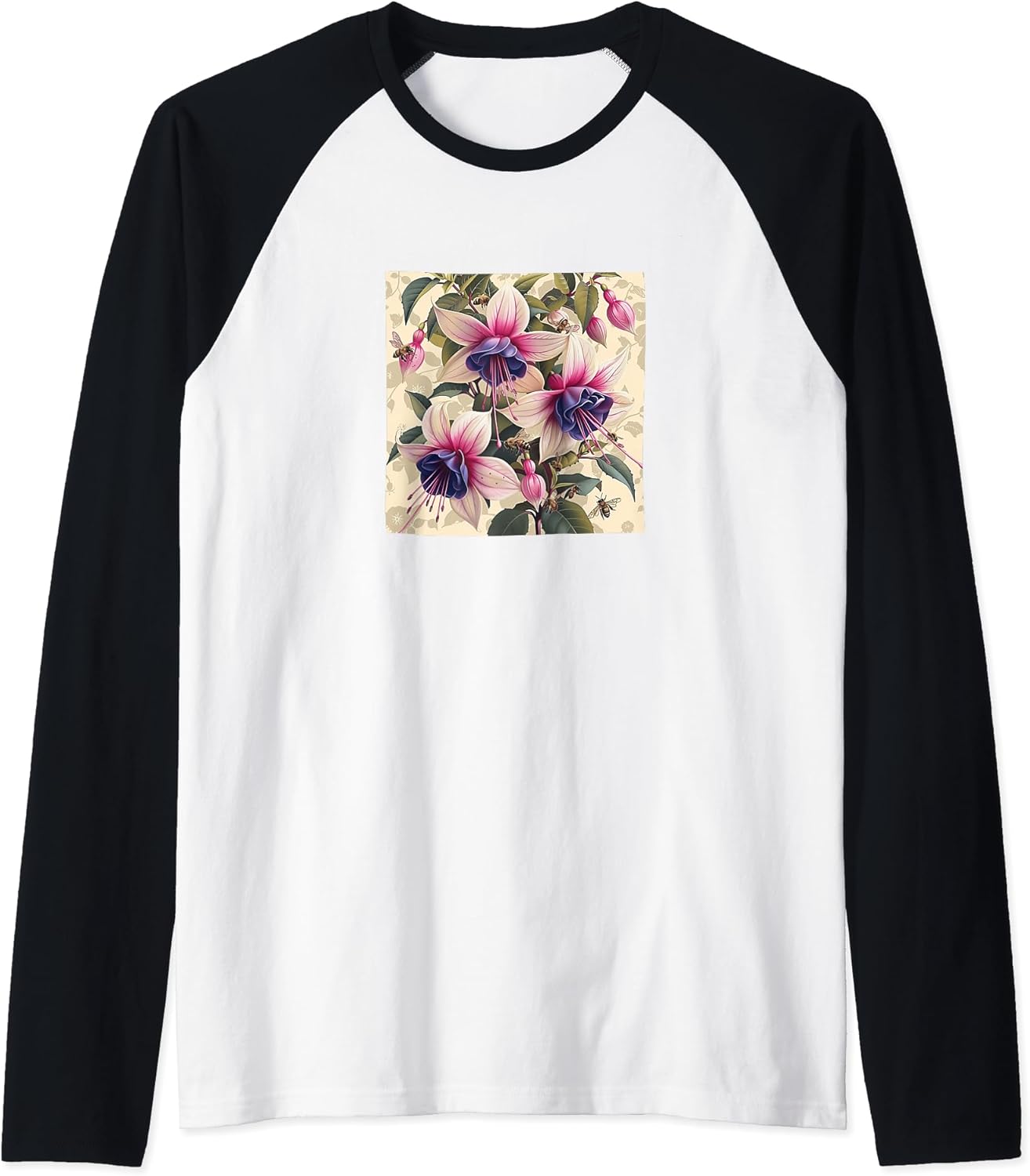Fuchsia Flower Blooming With Bees Around Merch