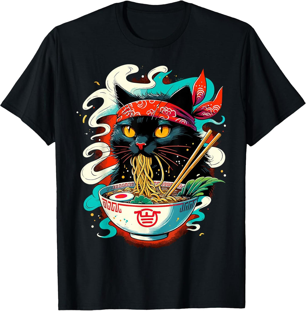 Cat Ramen Noodle Japanese Anime Kawaii Cat T-Shirt
