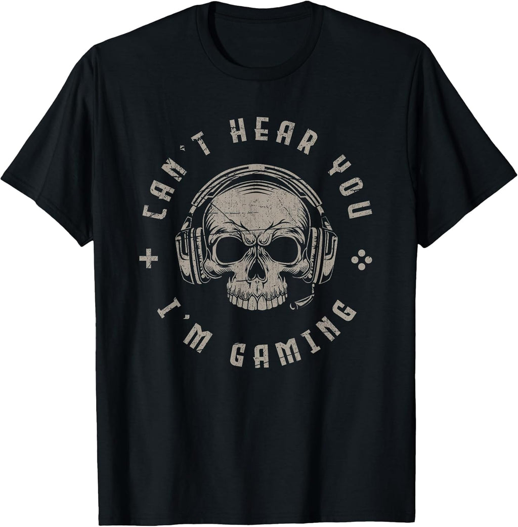 Ich kann Dich Nicht hören ich zocke Skull Nerd Gaming T-Shirt