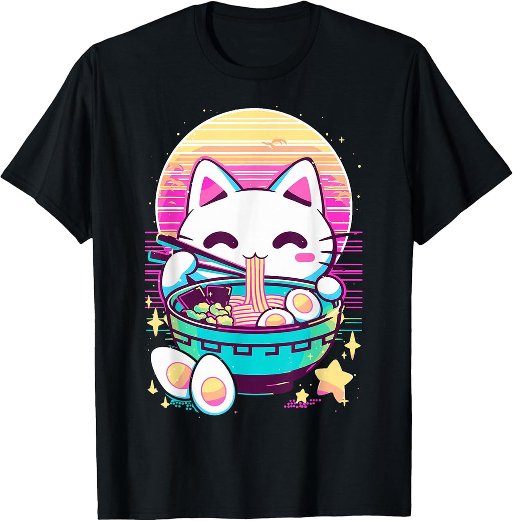 Anime Cat Eating Ramen Japanese Ramen Cat Japan T-Shirt