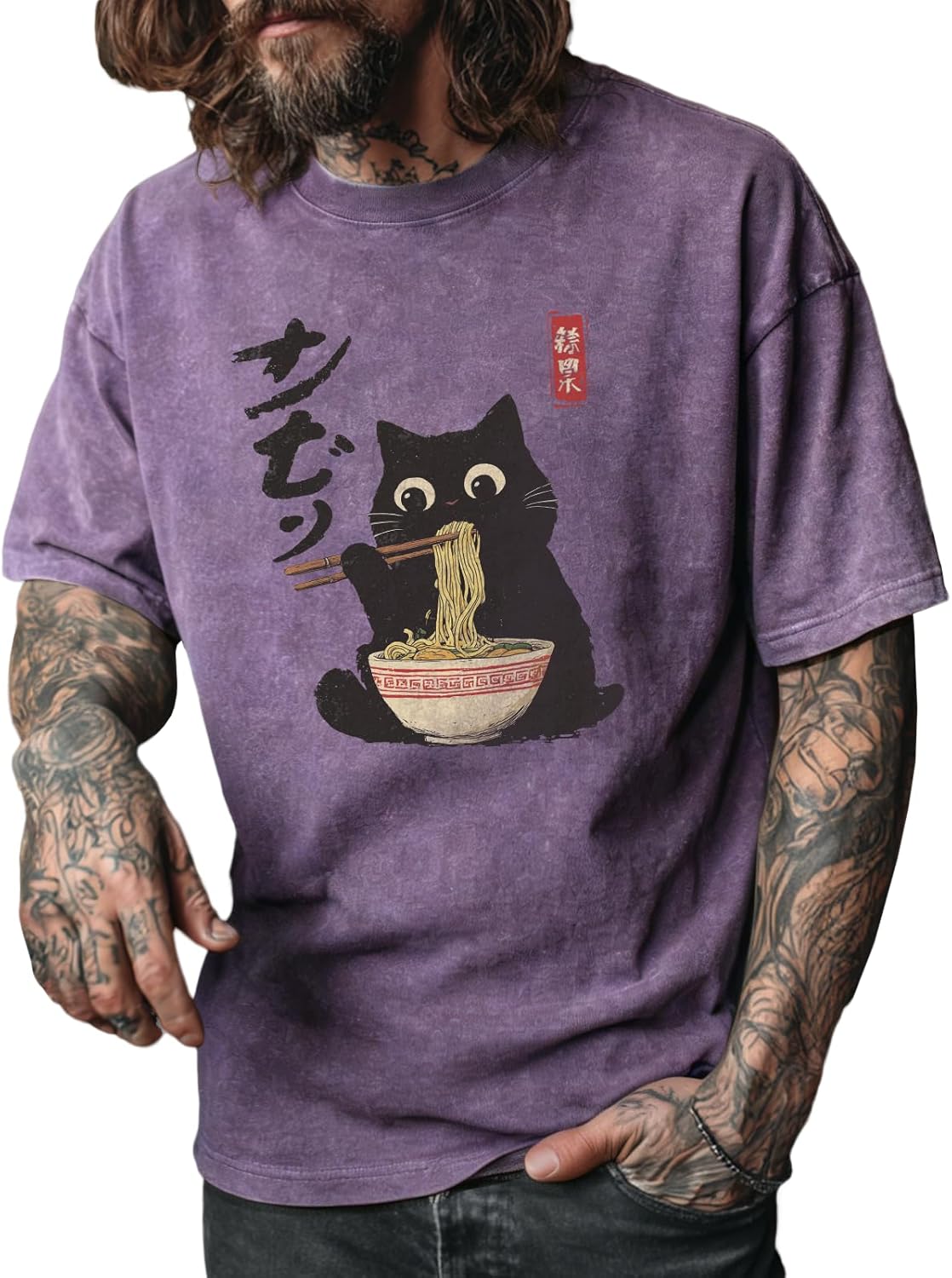 Men's Japanese Art Graphic T-Shirt Oversized Short Sleeve Crewneck 100% Cotton Tee Breathable Summer Quick Dry Tops