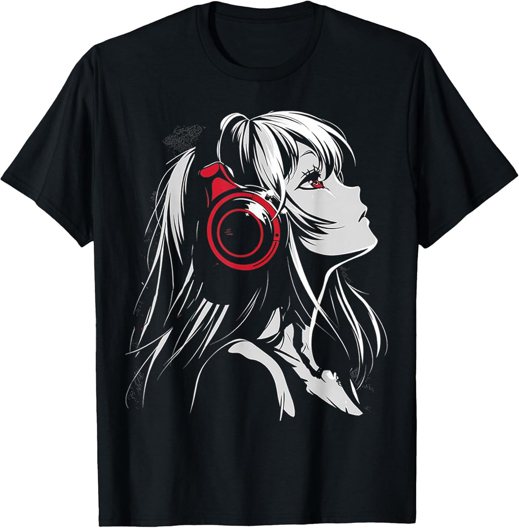 Anime Manga Motif Headphone Artwork Anime T-Shirt