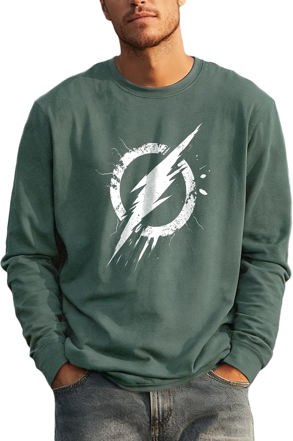 Mens Cotton Blend Solid Graphic Hoodie Crewneck Pullover Long Sleeve Loose Breathable Soft Urban Casual Streetwear