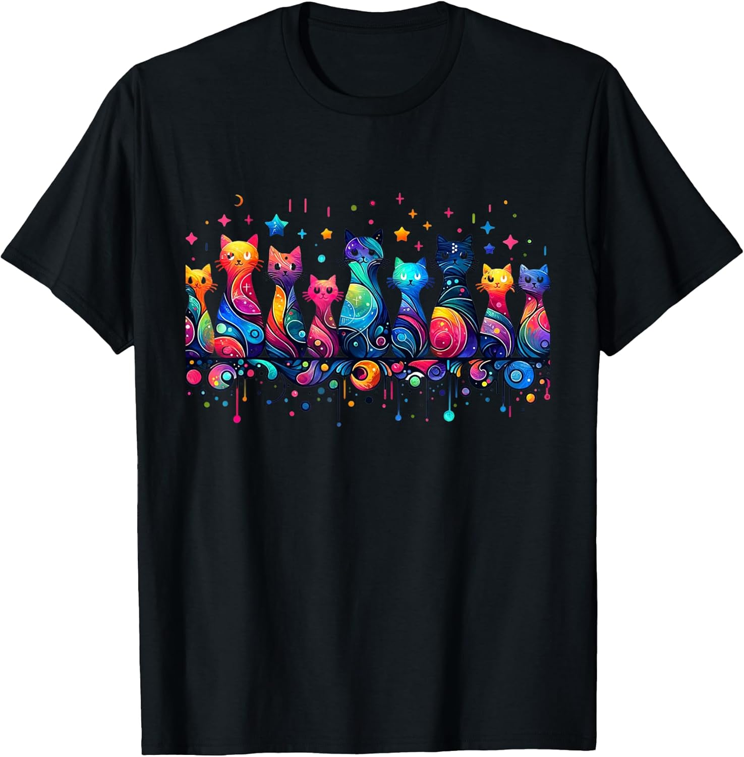 80s Colorful Kitten Lover Artwork Decor Cute Art Cat T-Shirt