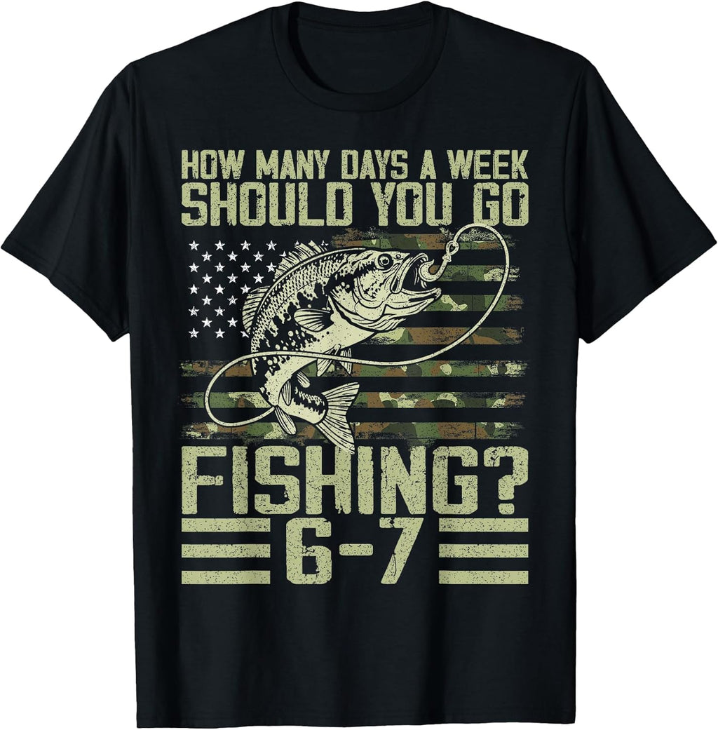 Funny Fishing Boy Teens Kid Camouflage USA Flag Bass Fish 67 T-Shirt