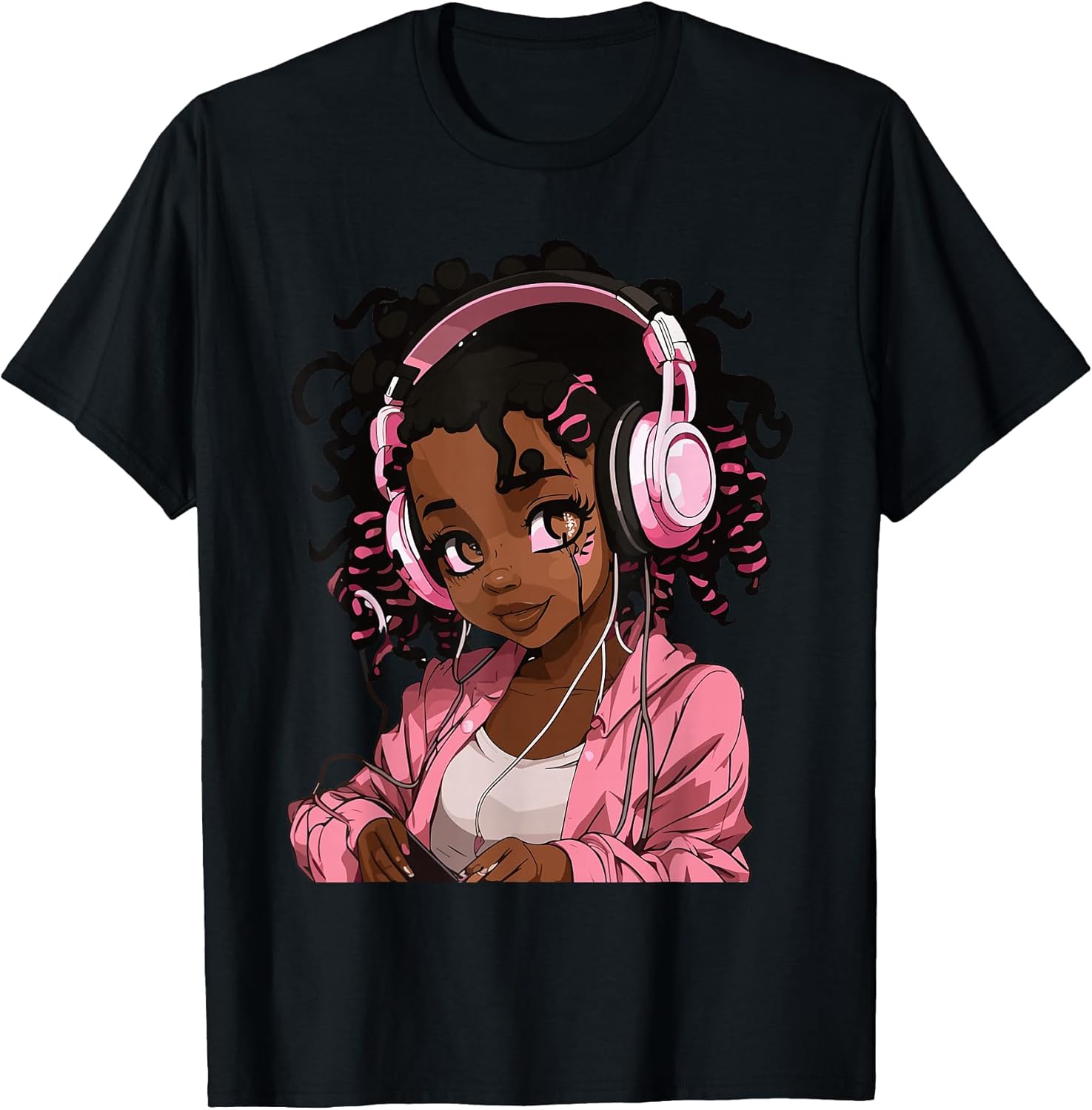 Anime and Music Black Girl Anime Merch Afro African American T-Shirt