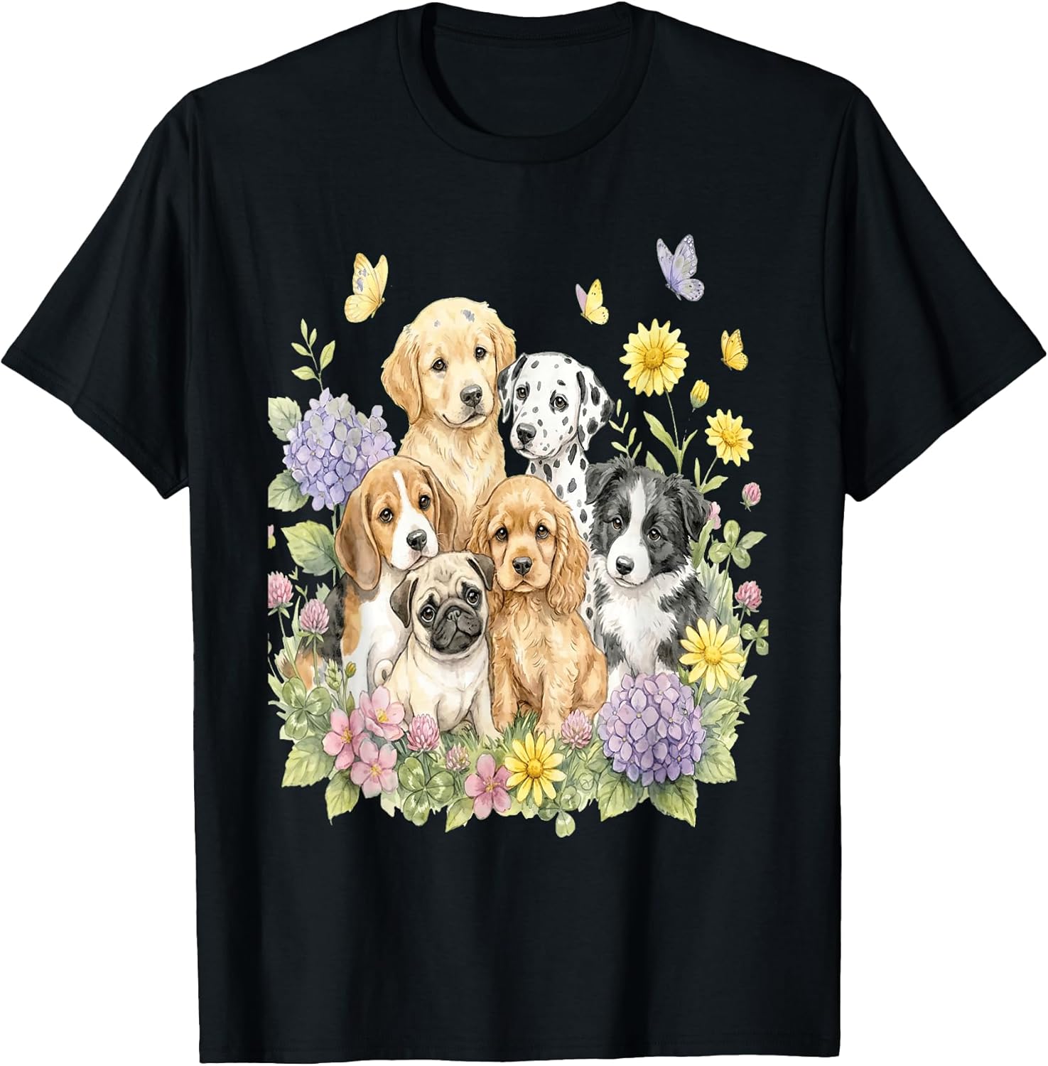 Cute Vintage Puppies Floral Dog Lover Animal Art