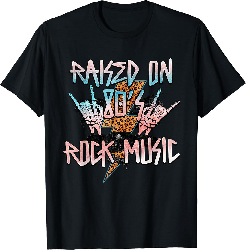 Retro 80's Rock Music Skeleton Peace Big Hair Bands Eighties T-Shirt