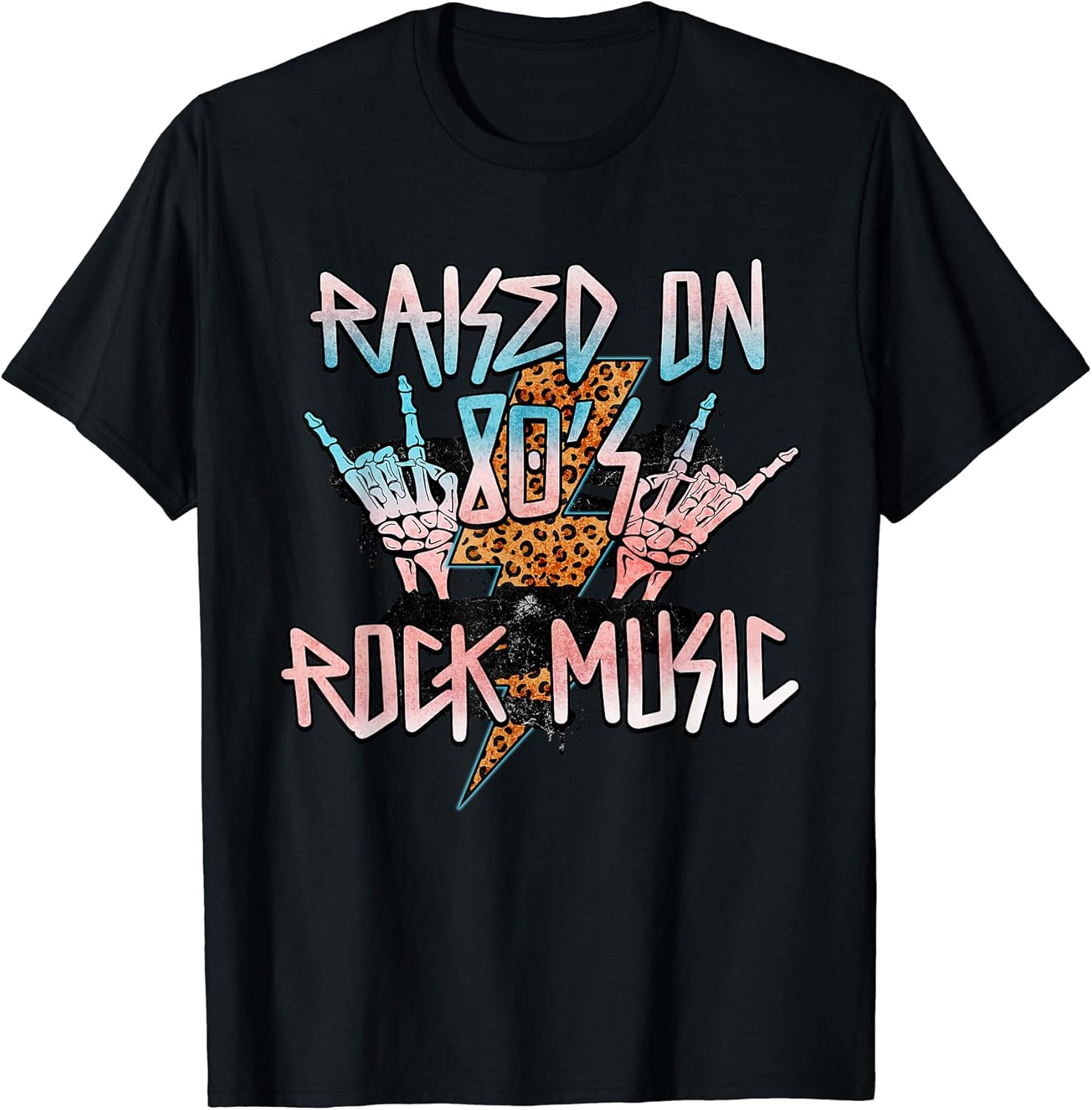 Retro 80's Rock Music Skeleton Peace Big Hair Bands Eighties T-Shirt