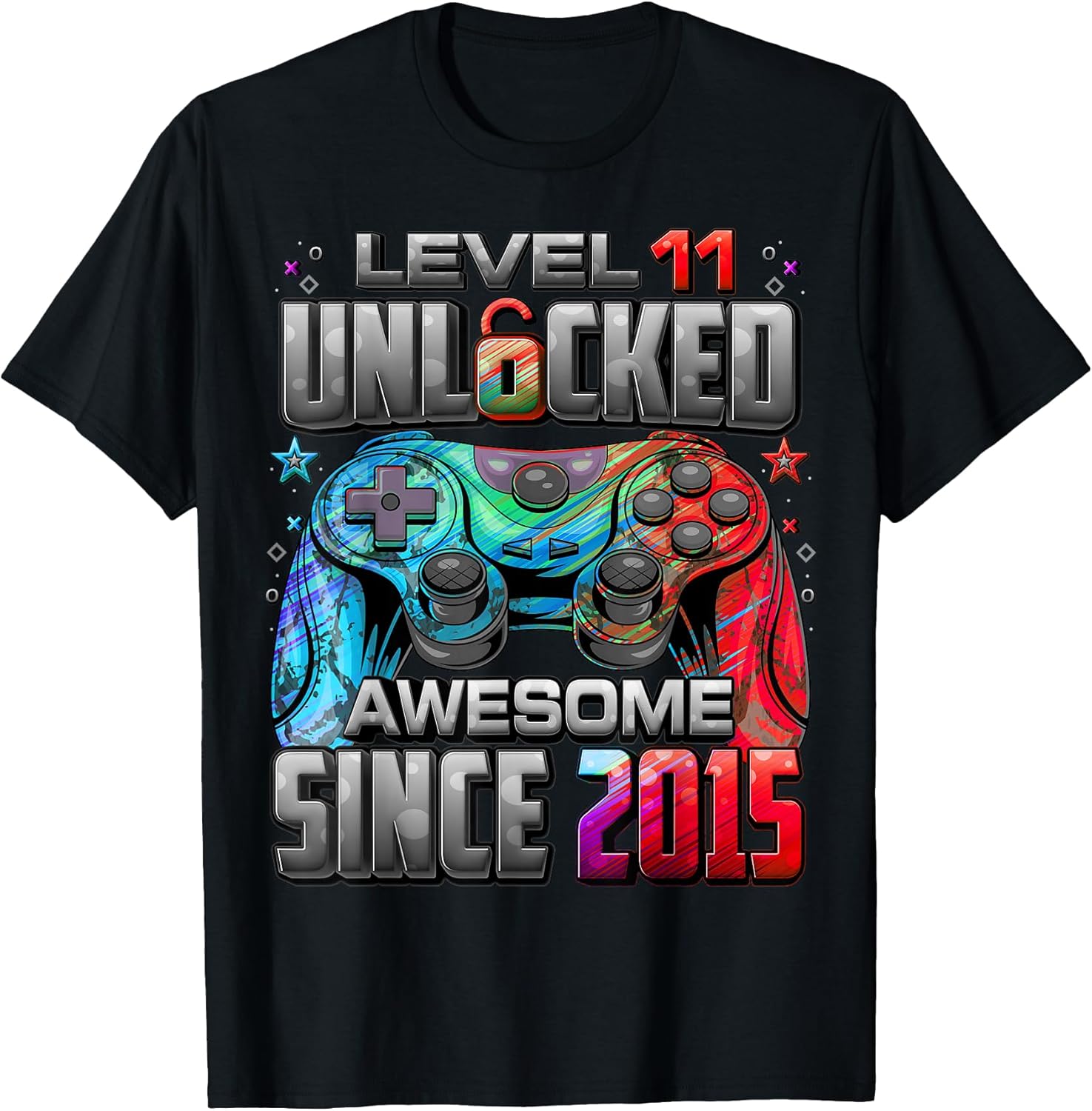 Level 11 Unlocked Awesome Since 2015 11th Birthday Gaming T-Shirt
