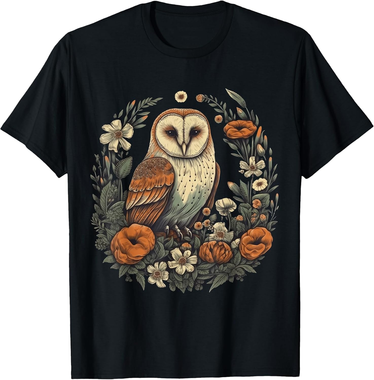 Cute Cottagecore Aesthetic Floral Owl for Girls & Women T-Shirt