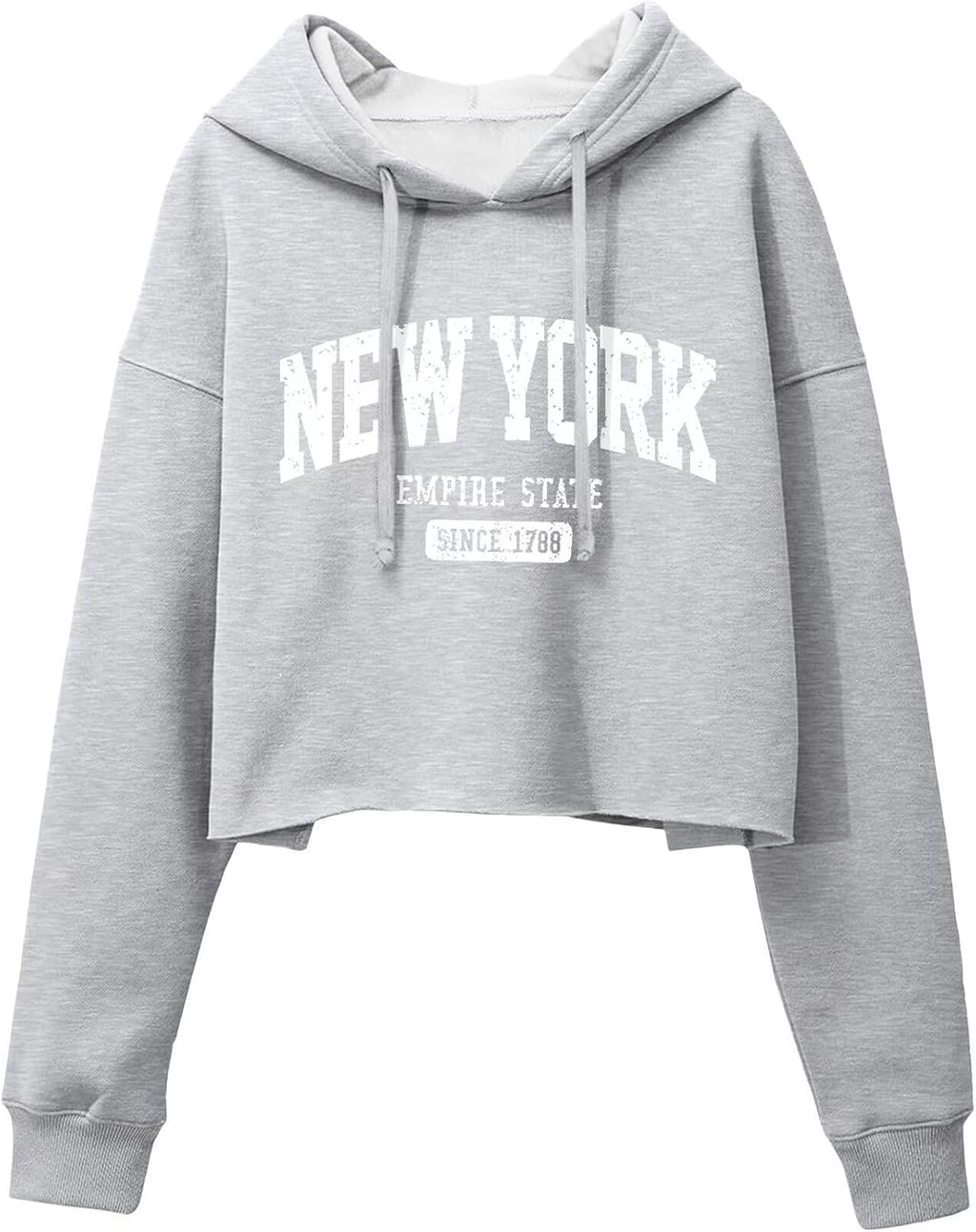 Woman Letter Graphic Print Cropped Hoodie Long Sleeve Crop Fleece Casual Workout Loose Pullover Sweatshirt Tops