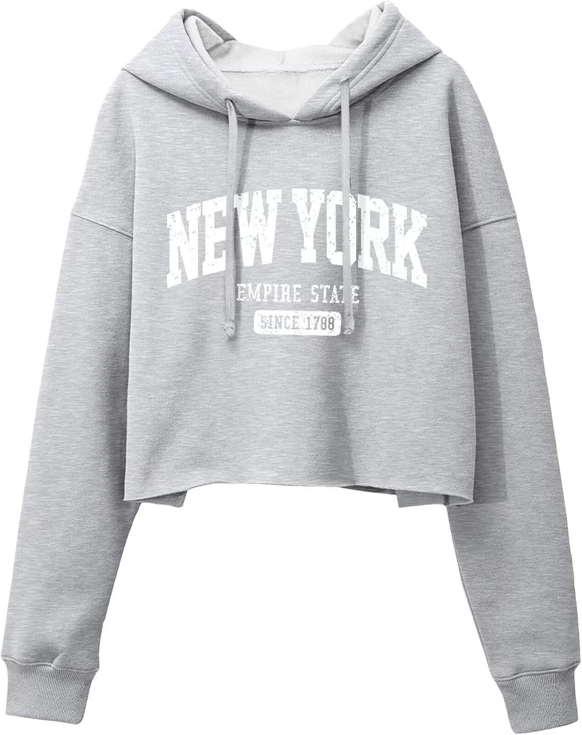Woman Letter Graphic Print Cropped Hoodie Long Sleeve Crop Fleece Casual Workout Loose Pullover Sweatshirt Tops