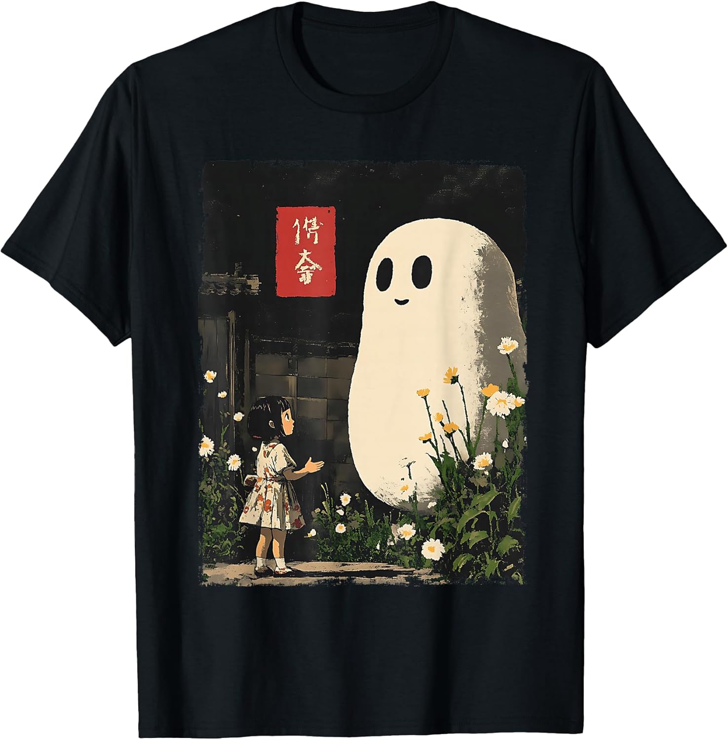 Vintage Japanese Anime Ghost Kawaii Halloween Graphic Tee T-Shirt