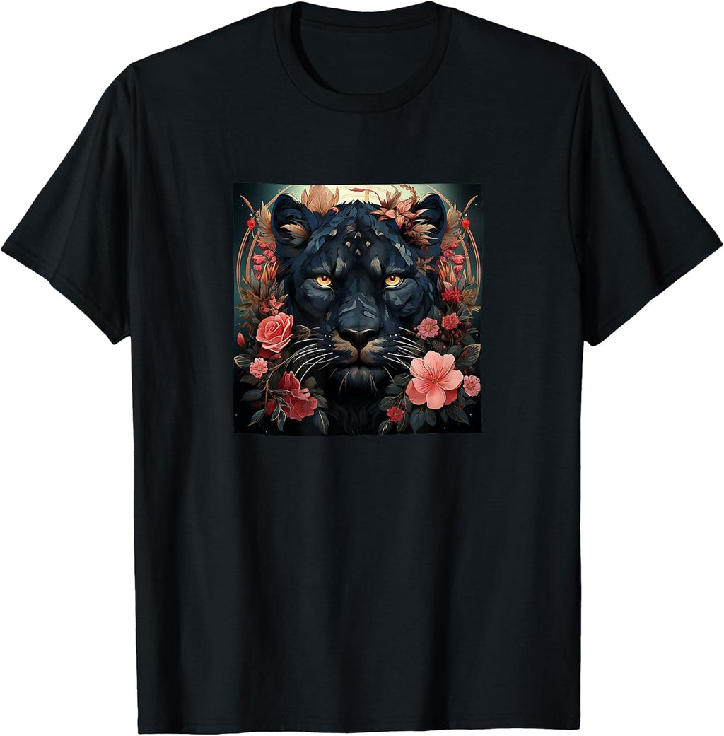 Panther With Flowers Around Boho Style Merch