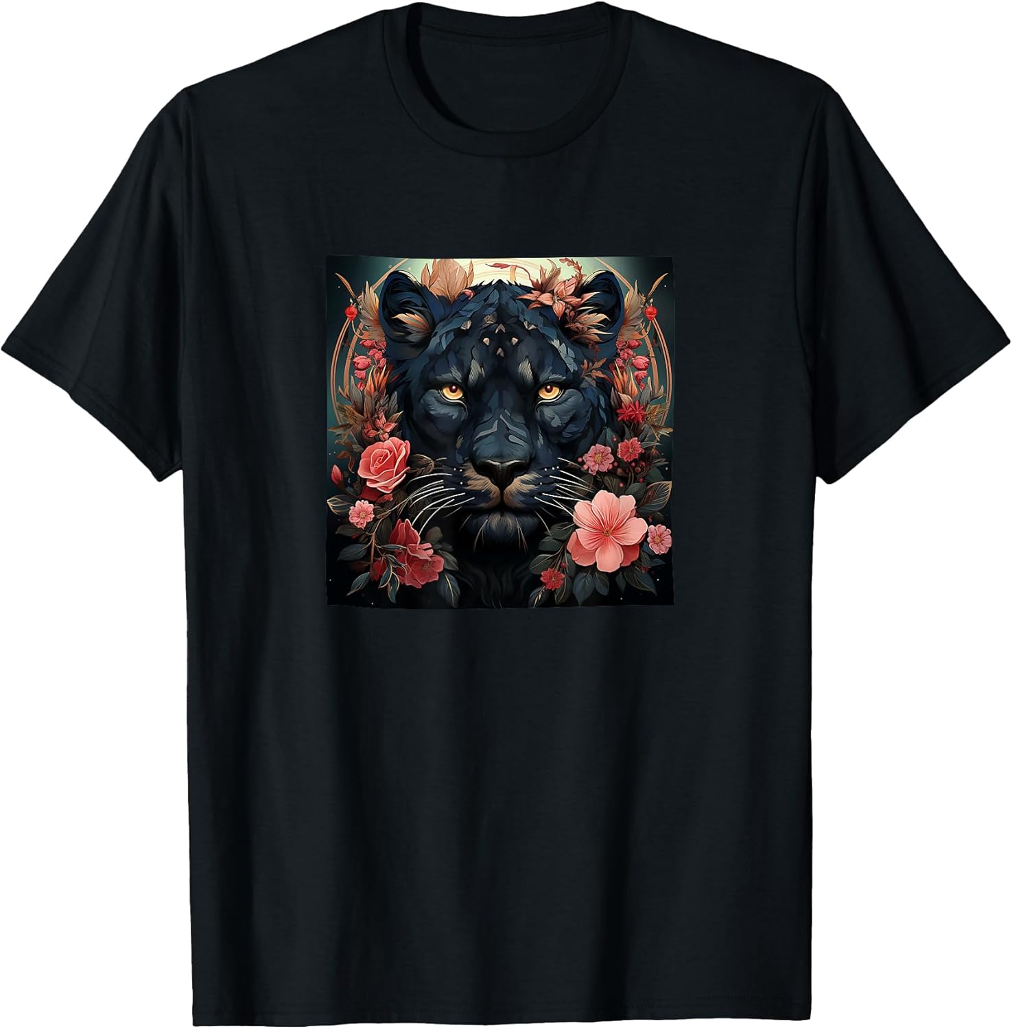 Panther With Flowers Around Boho Style Merch