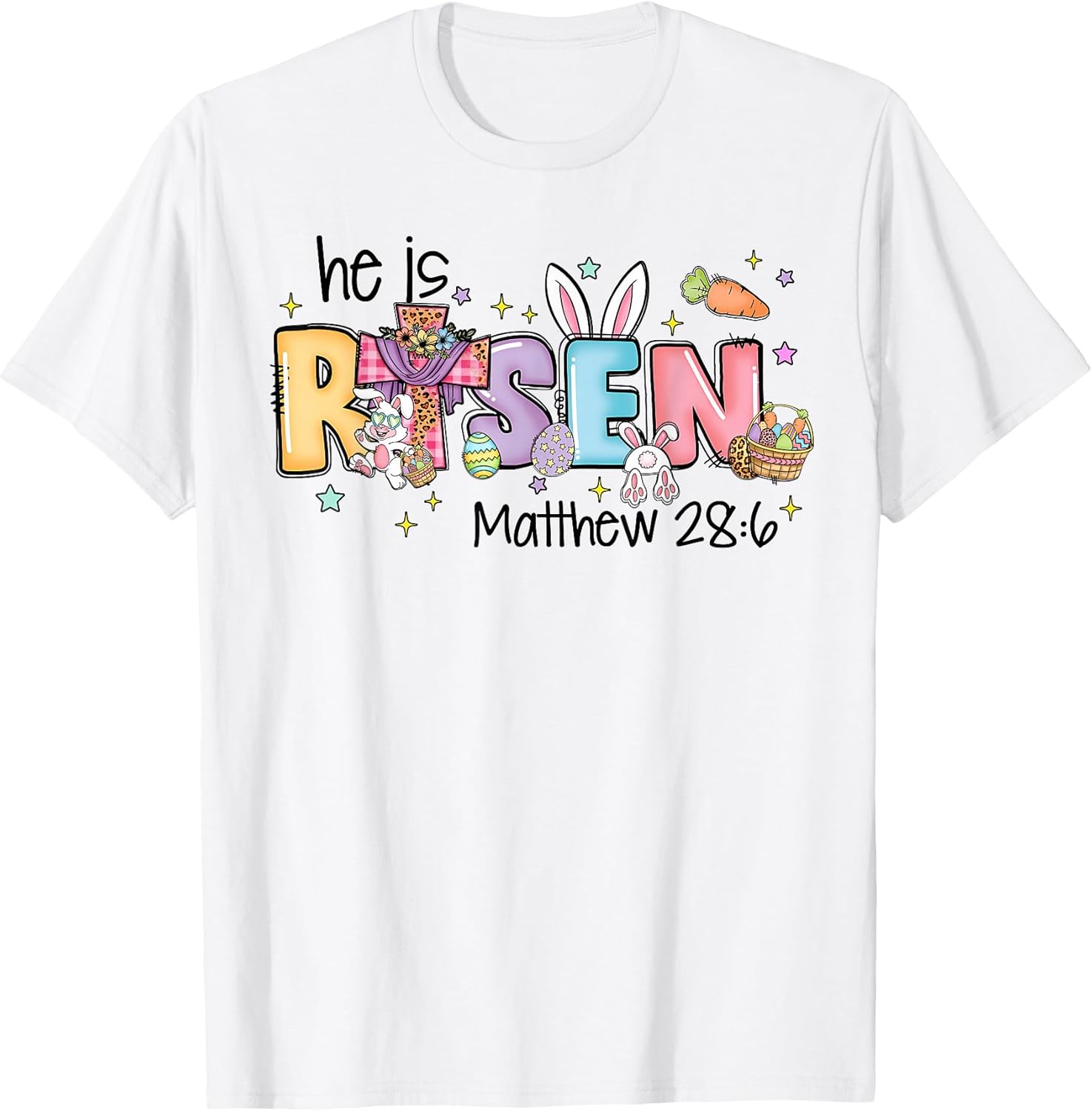 He Is Risen Christian Jesus Bunny Eggs Easter