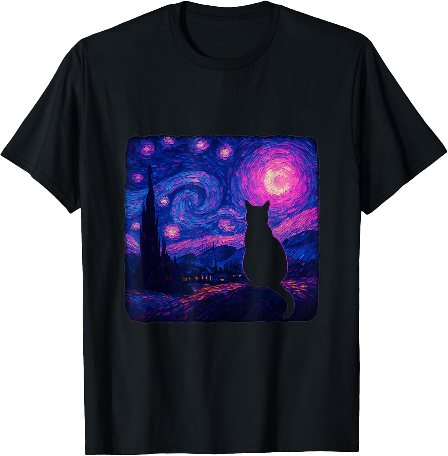 Van Gogh Starry Night Cat Art Tee Lovers Feline Fans T-Shirt