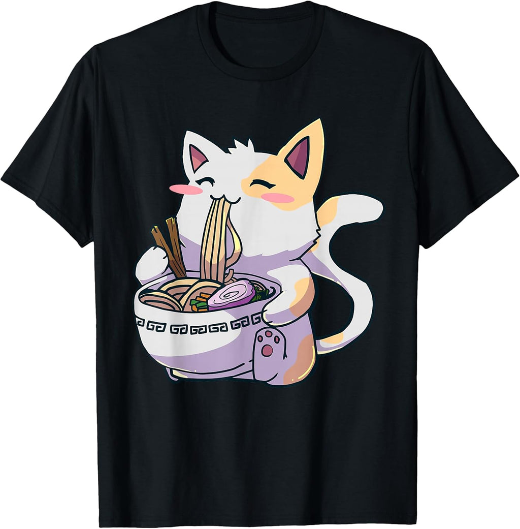 Ramen Cat Kawaii Anime Japanese Kawaii Neko T-Shirt Small